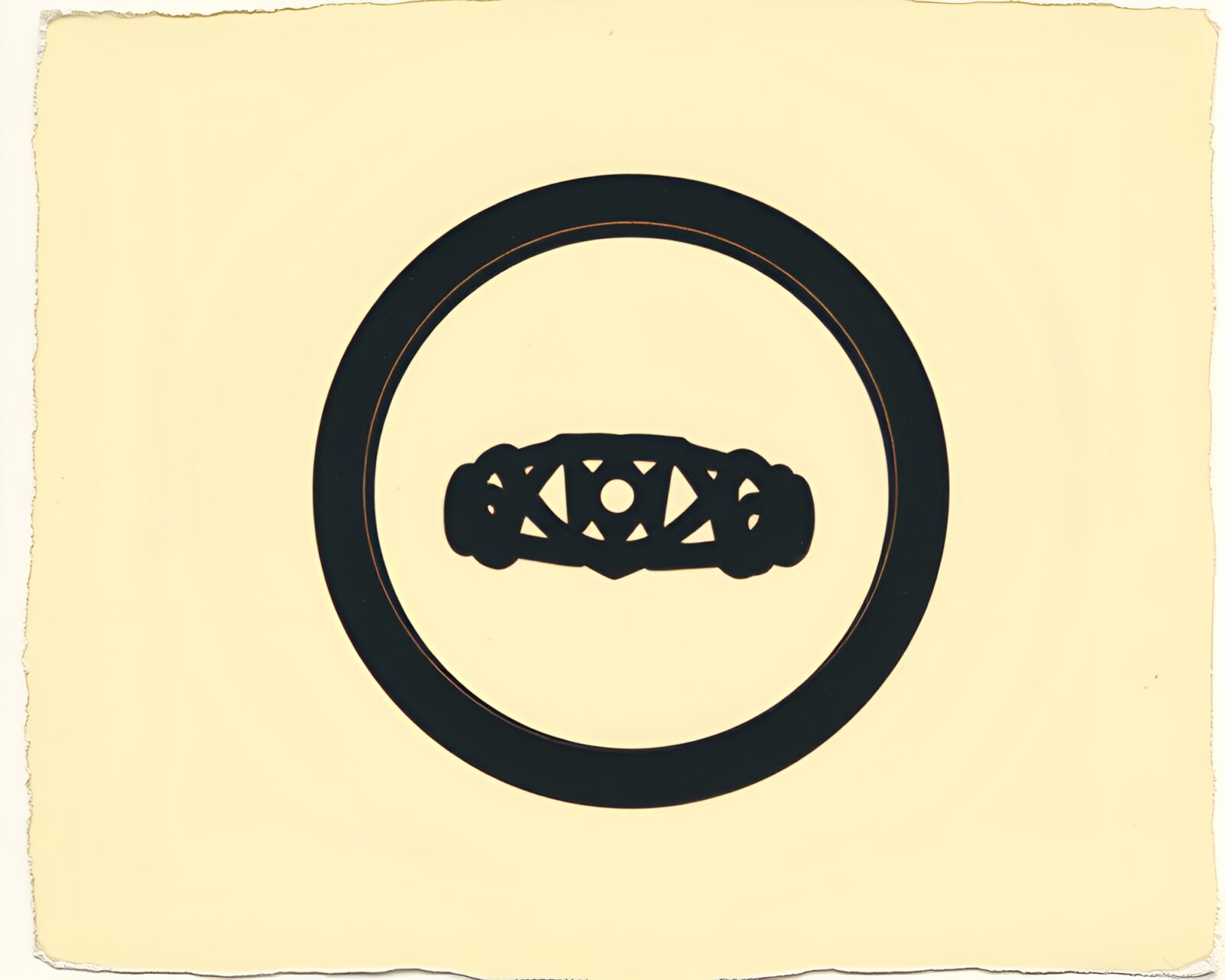 Vintage polaroid photo of a silhouetted ring against torn edges