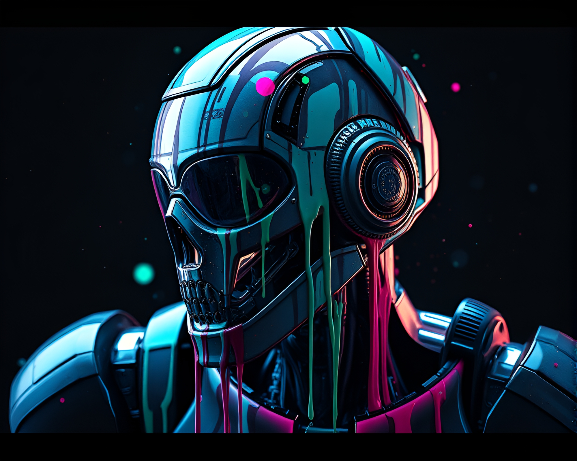 Futuristic Cyborg in Spray Paint Drips Environment – free AI stock image
