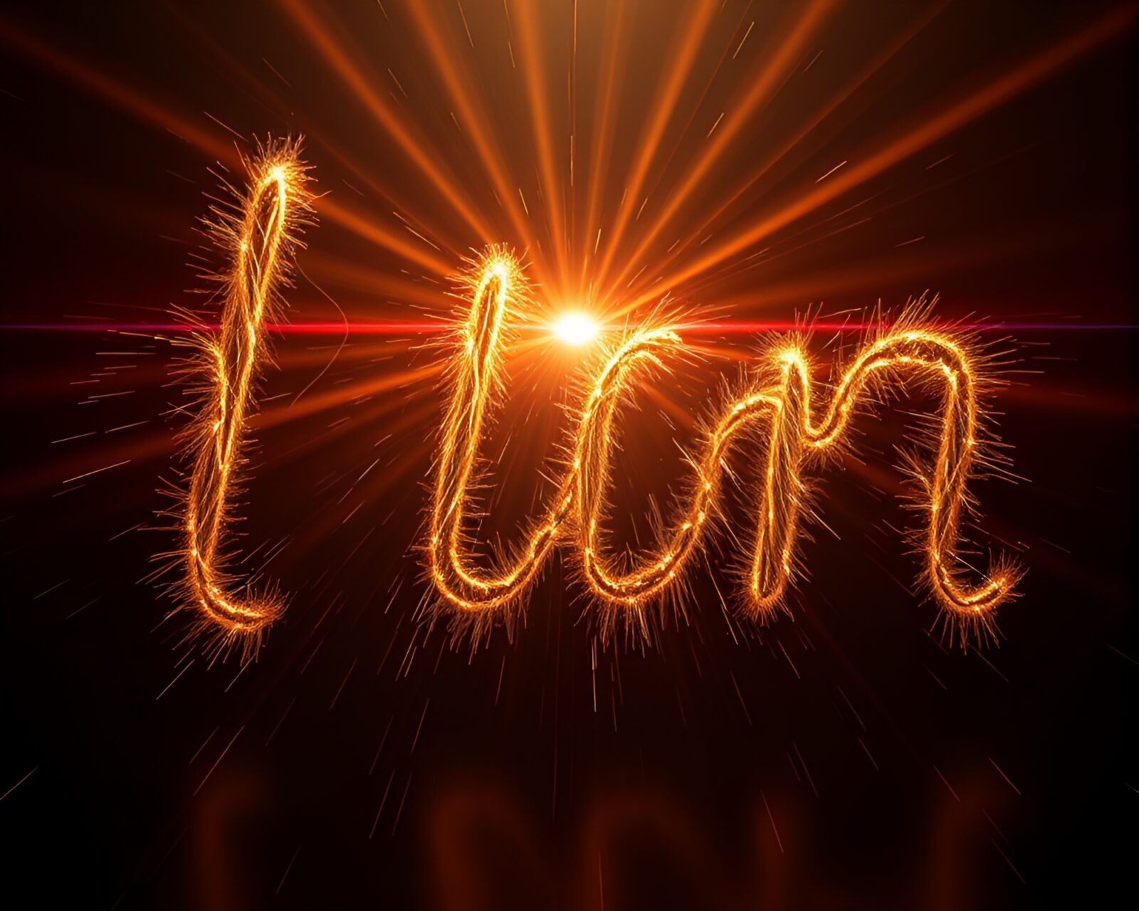Mystical scene with glowing laser beams over letters