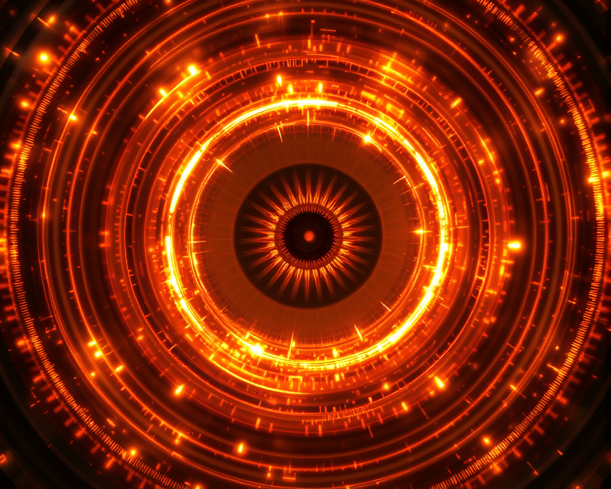 Cybernetic Eye in Bonfire Warmth – free AI stock image