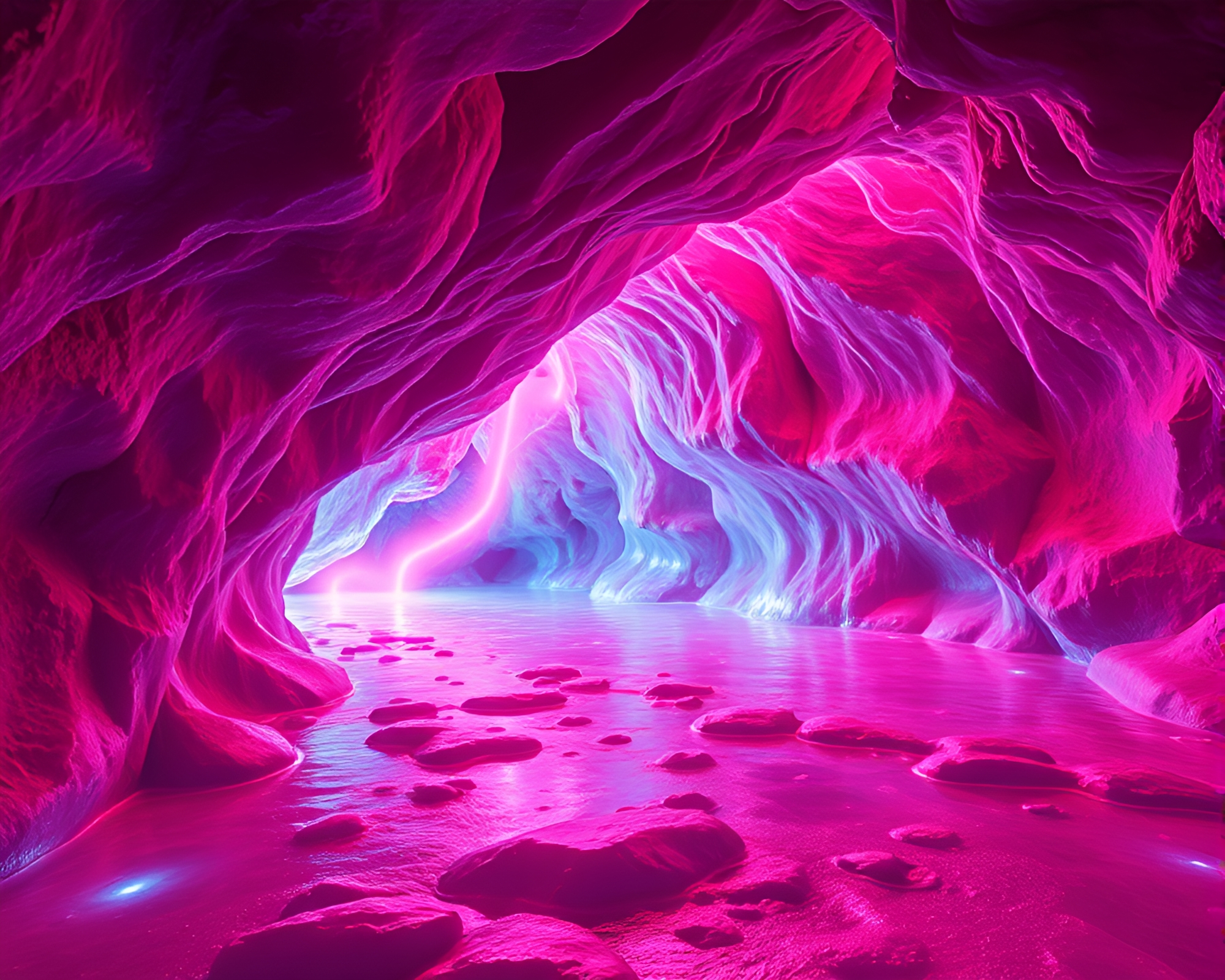 Neon Glacial Cave: Peachy Glow Line Art Composition – free AI stock image