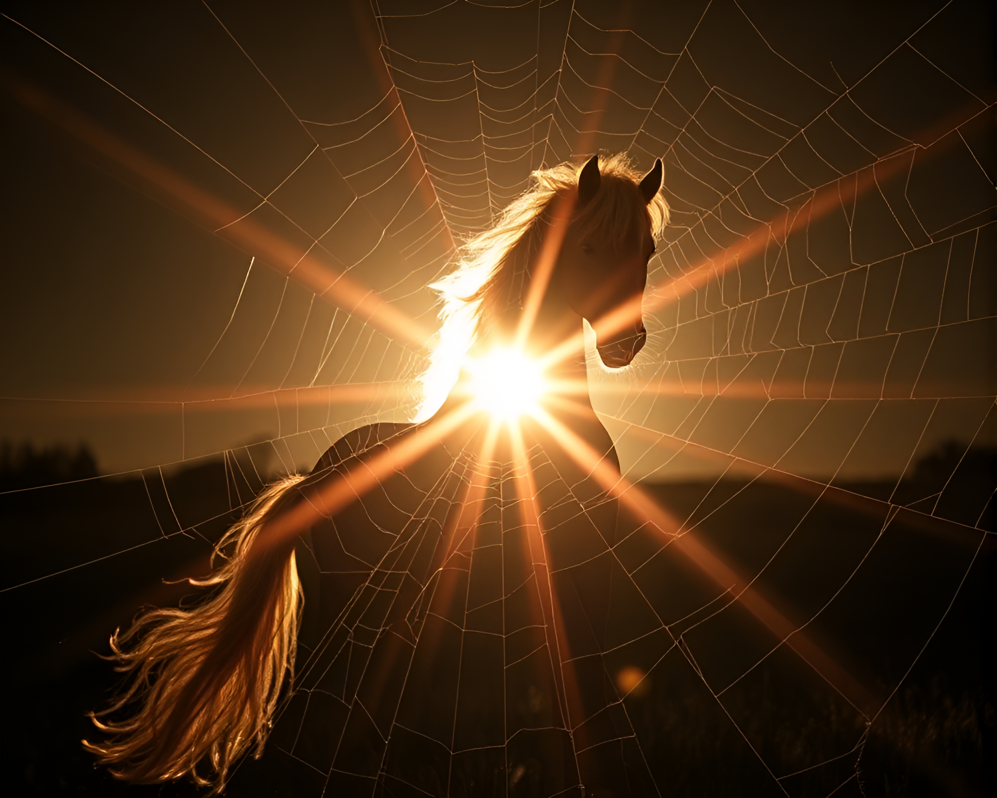 Majestic Wild Stallion in Solar Flare Glow – free AI stock image