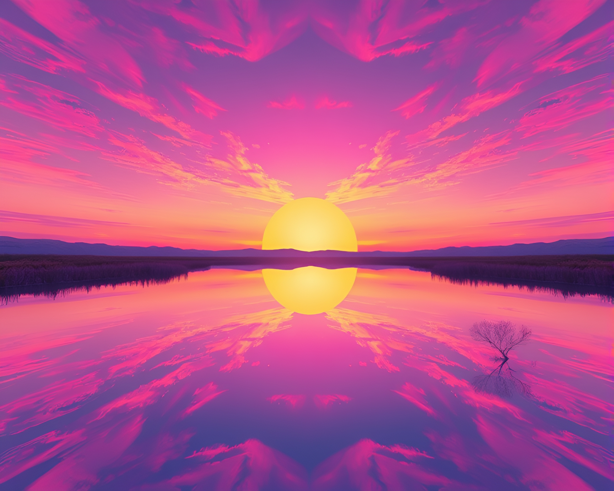 Trumpet Symmetry at Sunrise: Vaporwave Aesthetic – free AI stock image