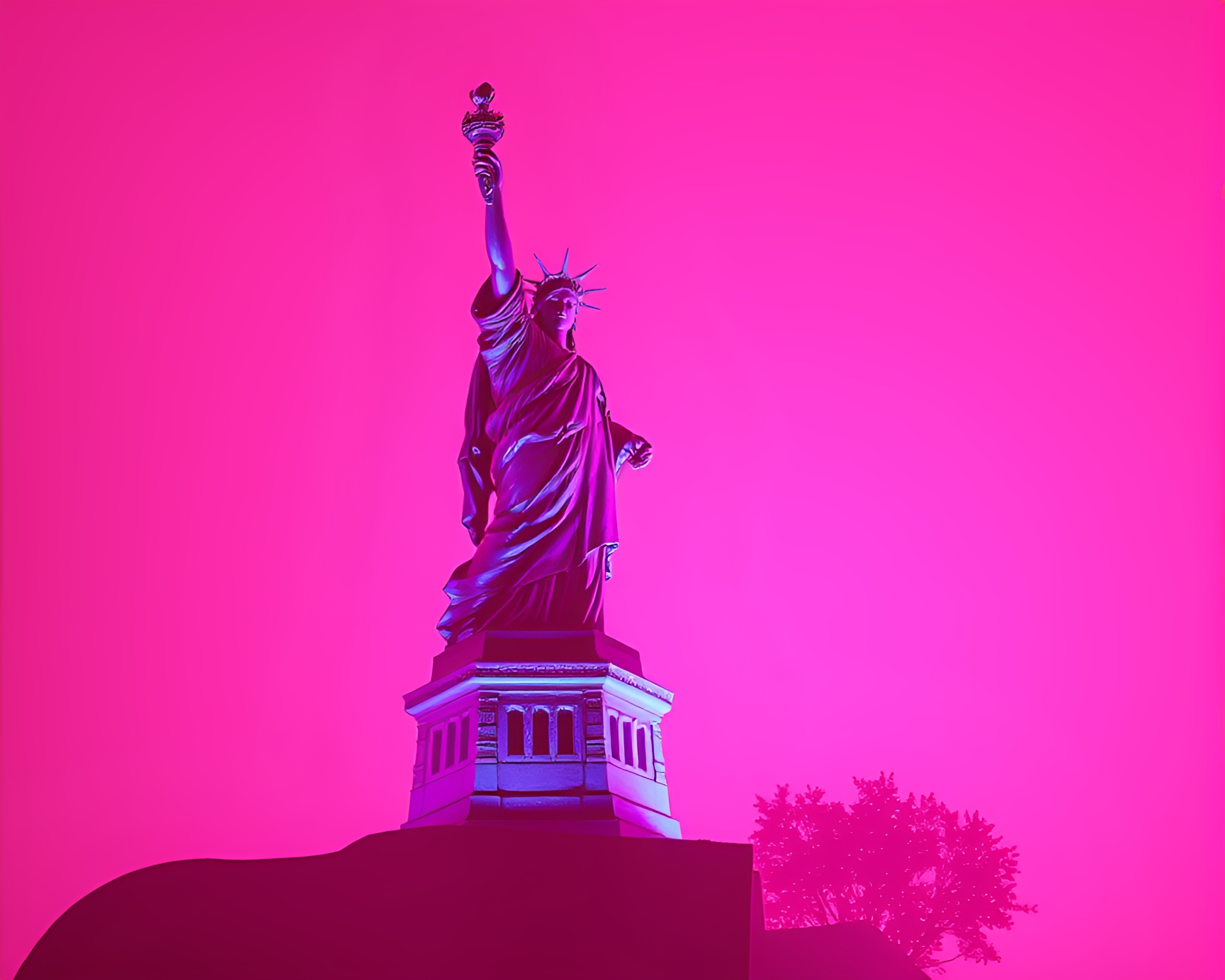 Ethereal Statue in Magenta Mist – free AI stock image