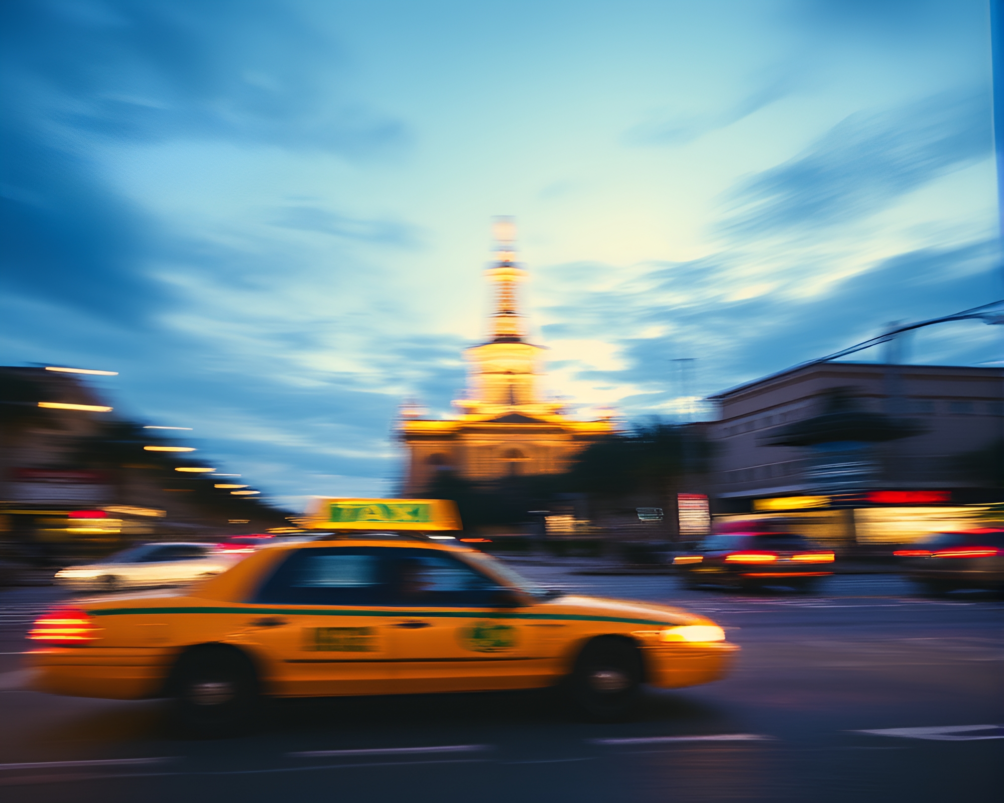Taxi Blur Streak in Origami Savannah Twilight – free AI stock image