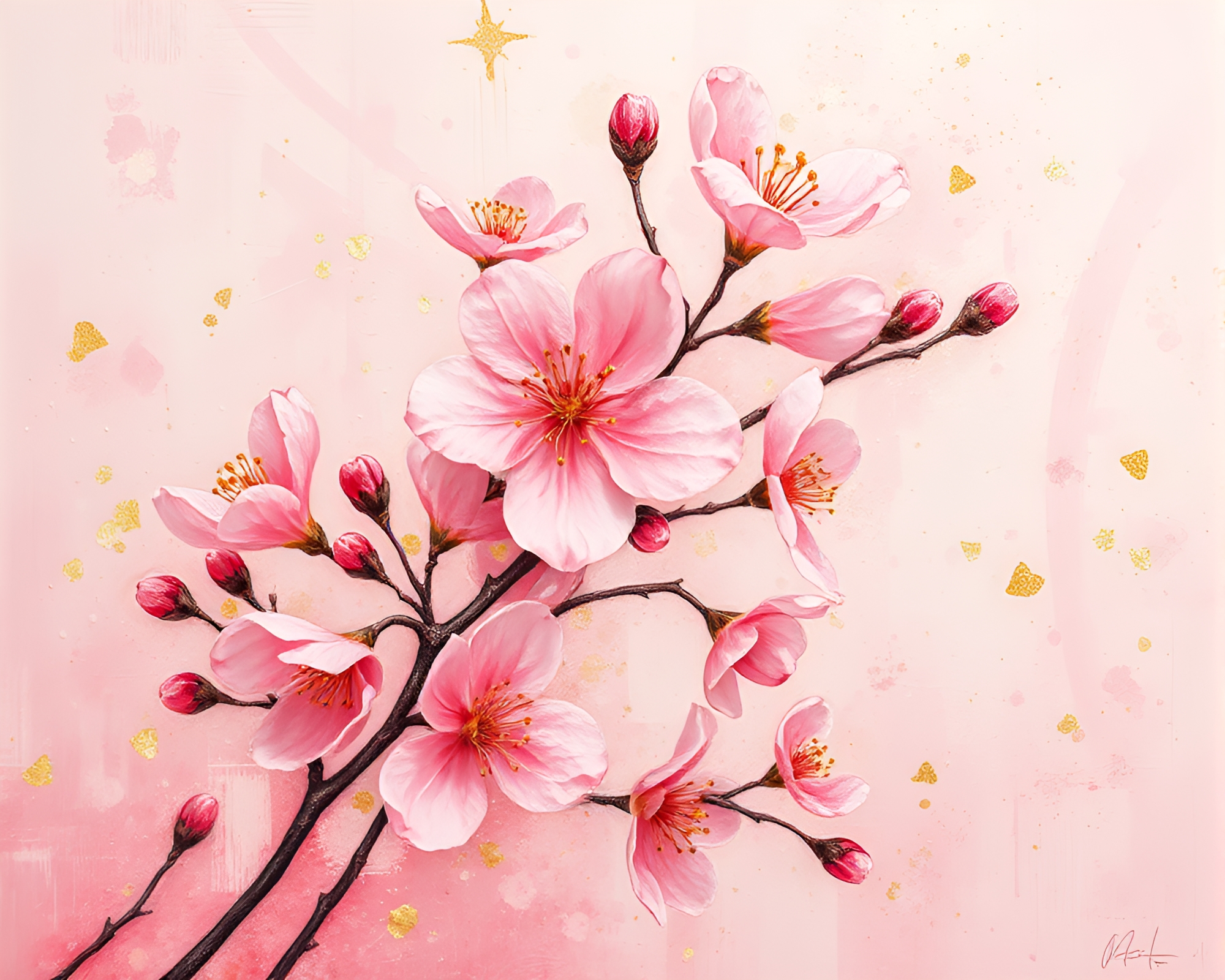 Gilded Spring Blossom Splatter Art Elegance – free AI stock image