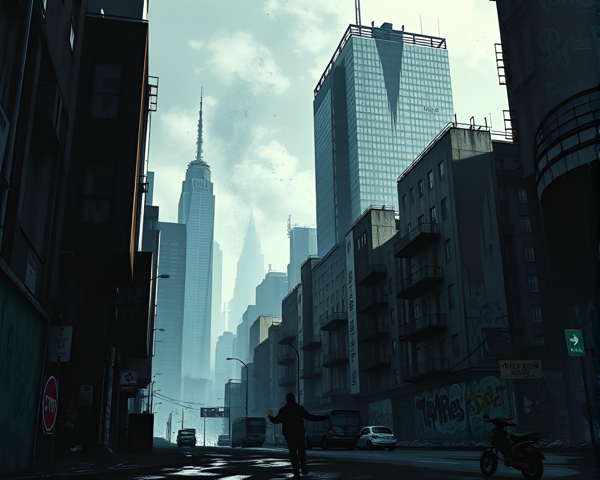 Neon City of Shadows: Graffiti Drips in Virtual Light – free AI stock image