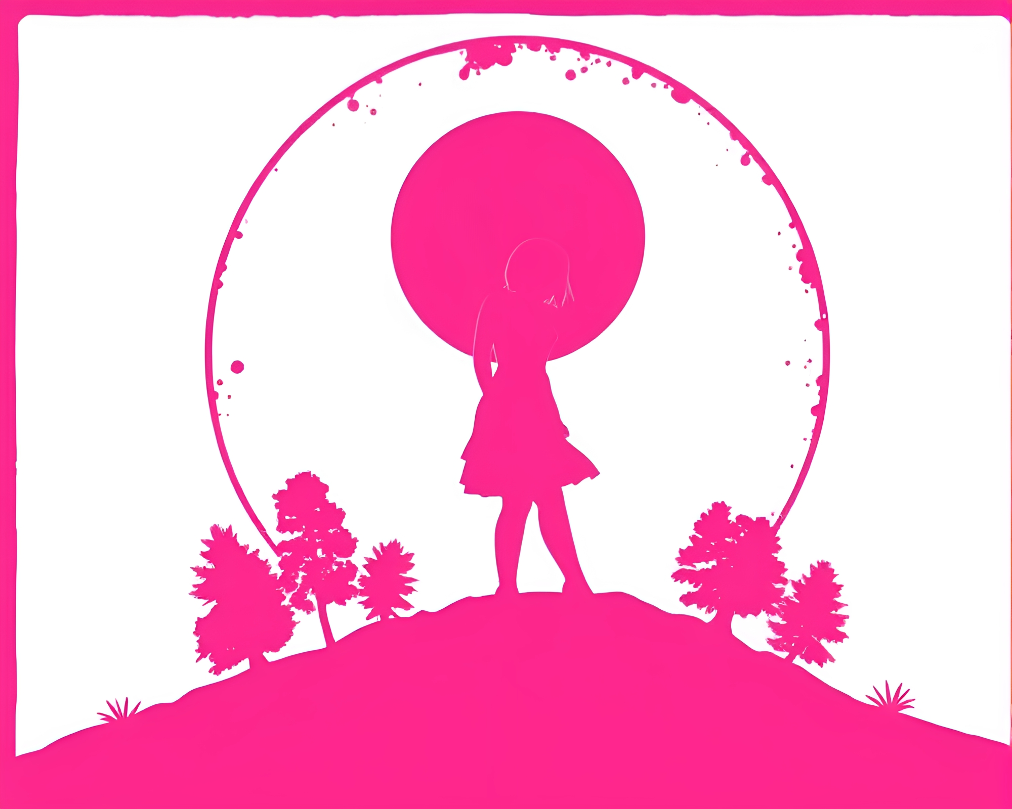 Magenta Eclipse Silhouette Artwork – free AI stock image