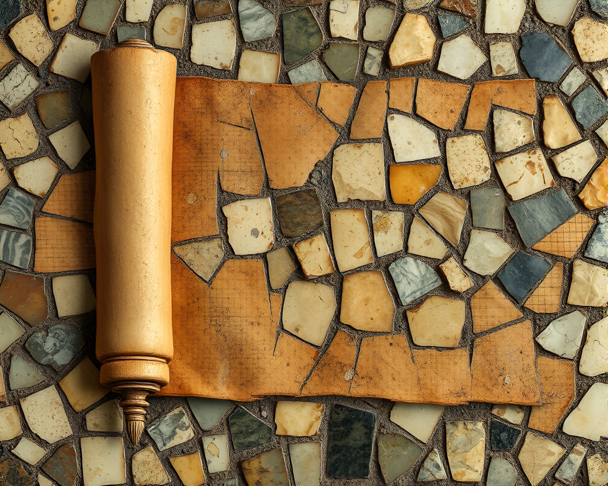 Ancient Scroll Unveiling: Mosaic Fragments Reconstructed – free AI stock image