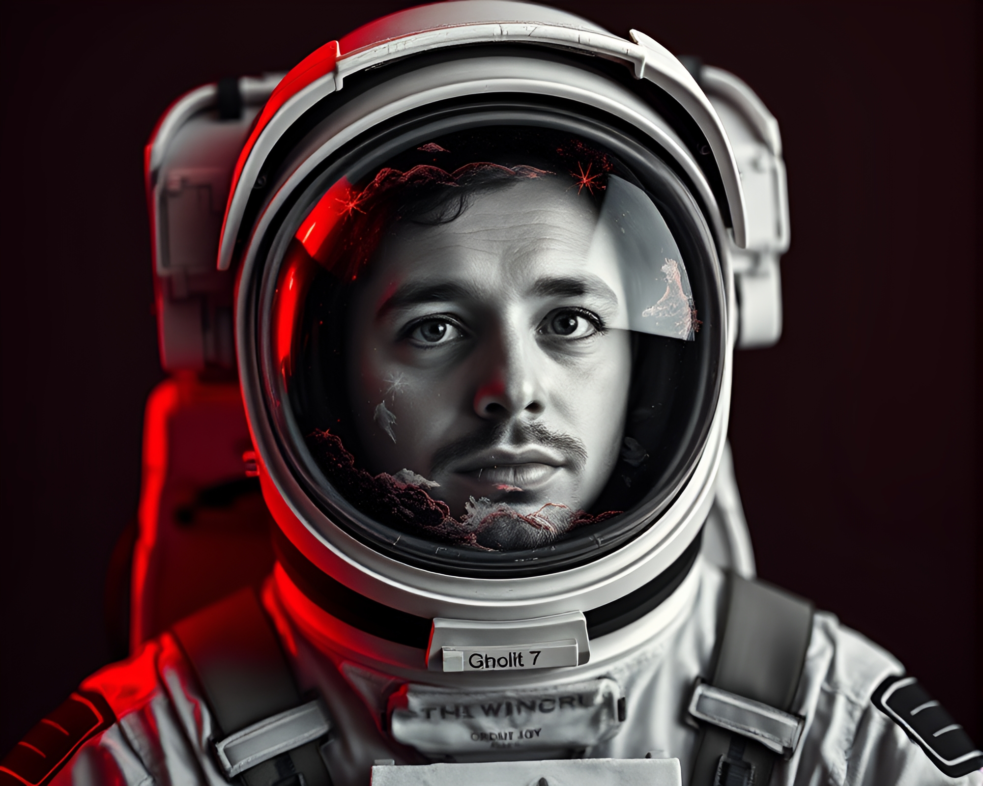 Divisionist Astronaut in Monochrome Red Environment – free AI stock image