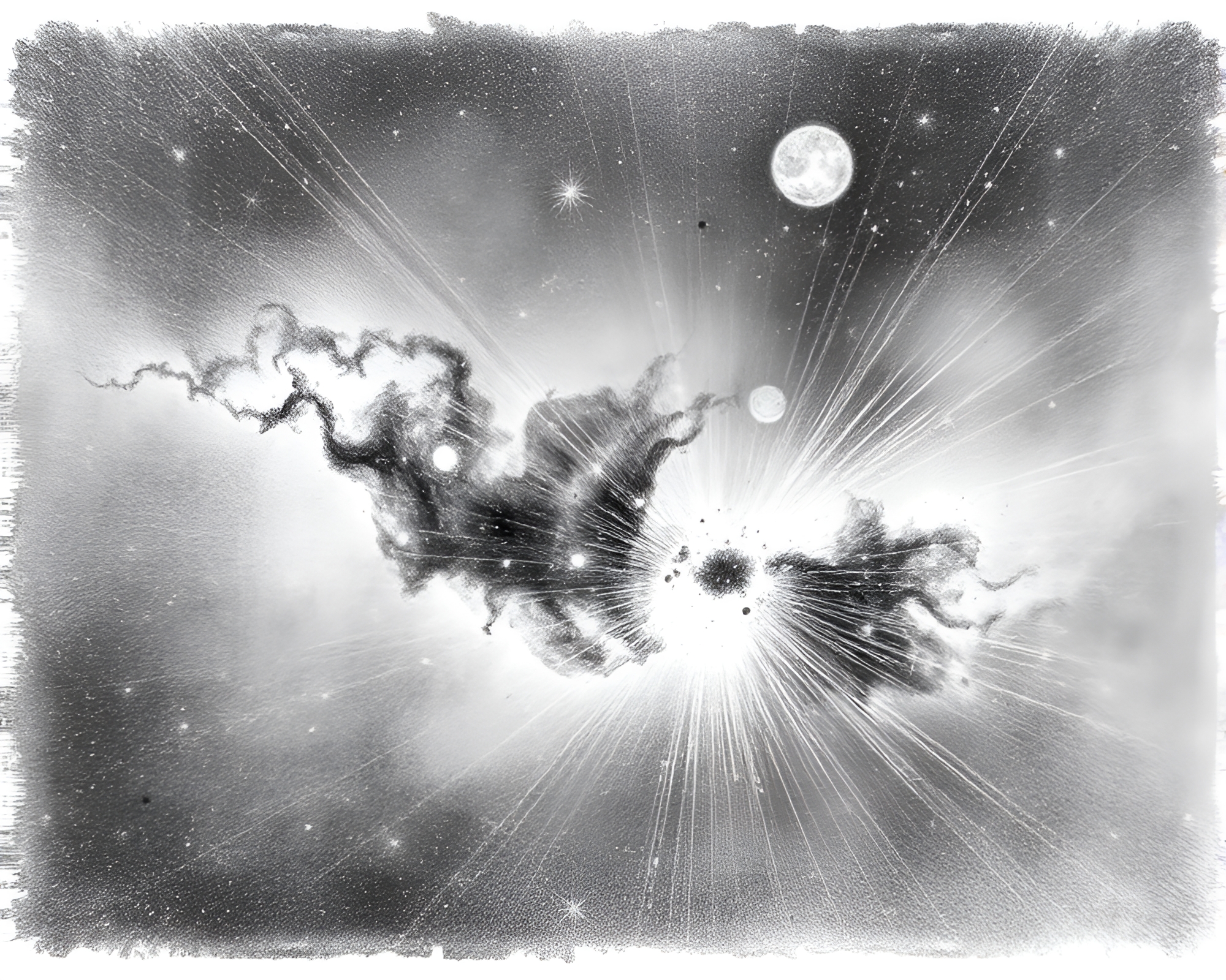 Celestial Sparkler Trails Illuminating Low Saturation Nebula – free AI stock image