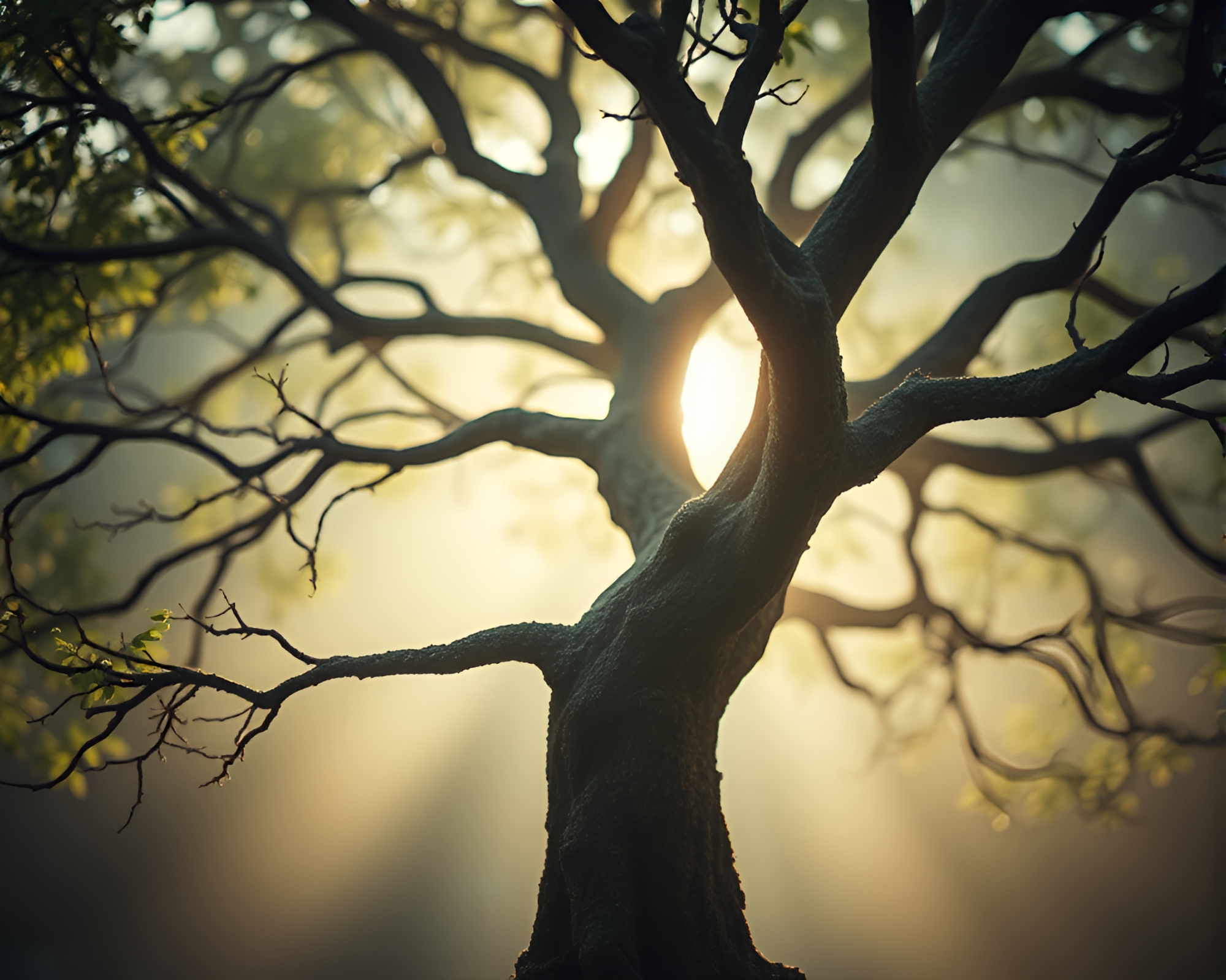 Mystical Ancient Tree in Dreamy Macro Light – free AI stock image