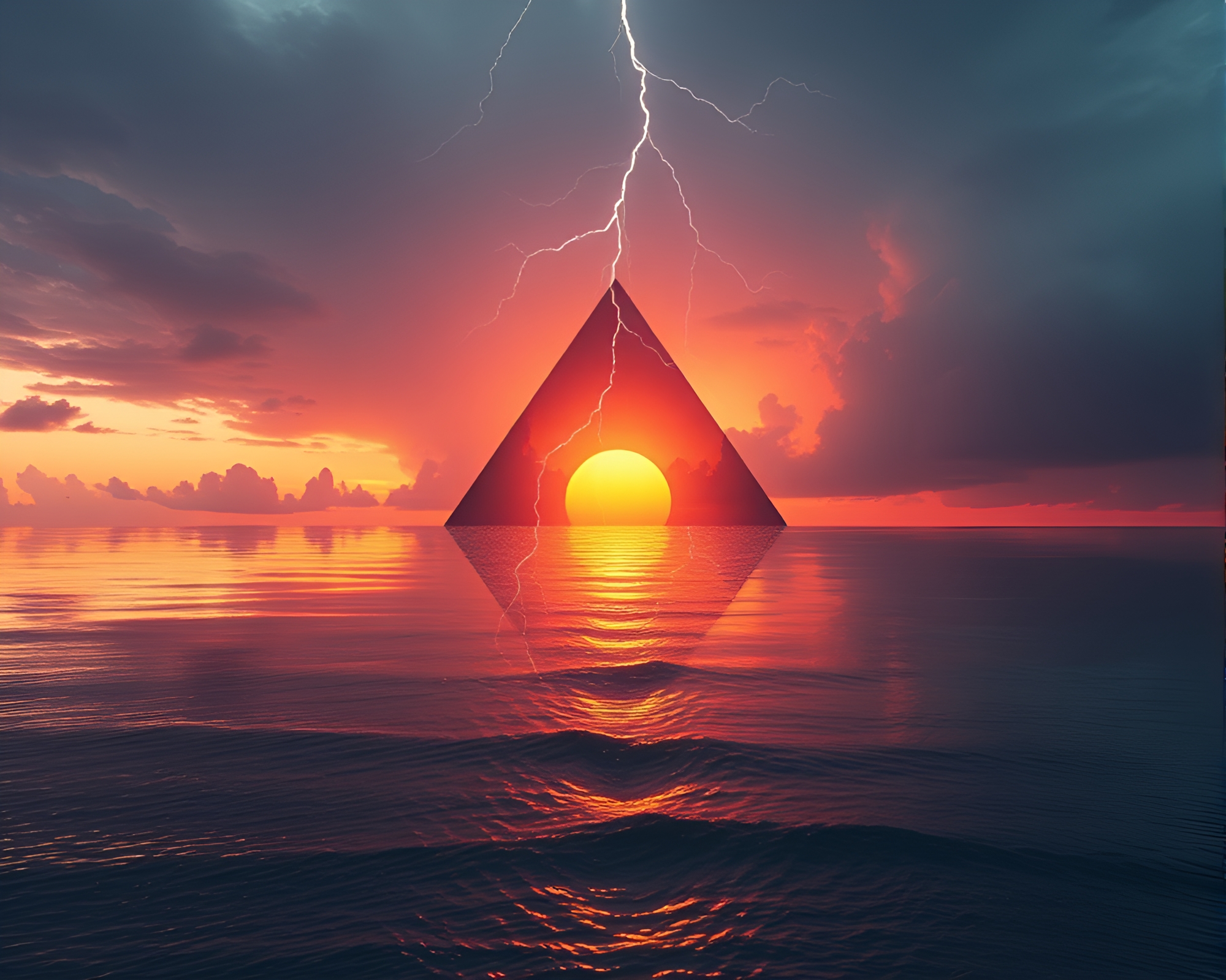 Thunderstorm Ocean Sunset Reflection AI Art – free AI stock image