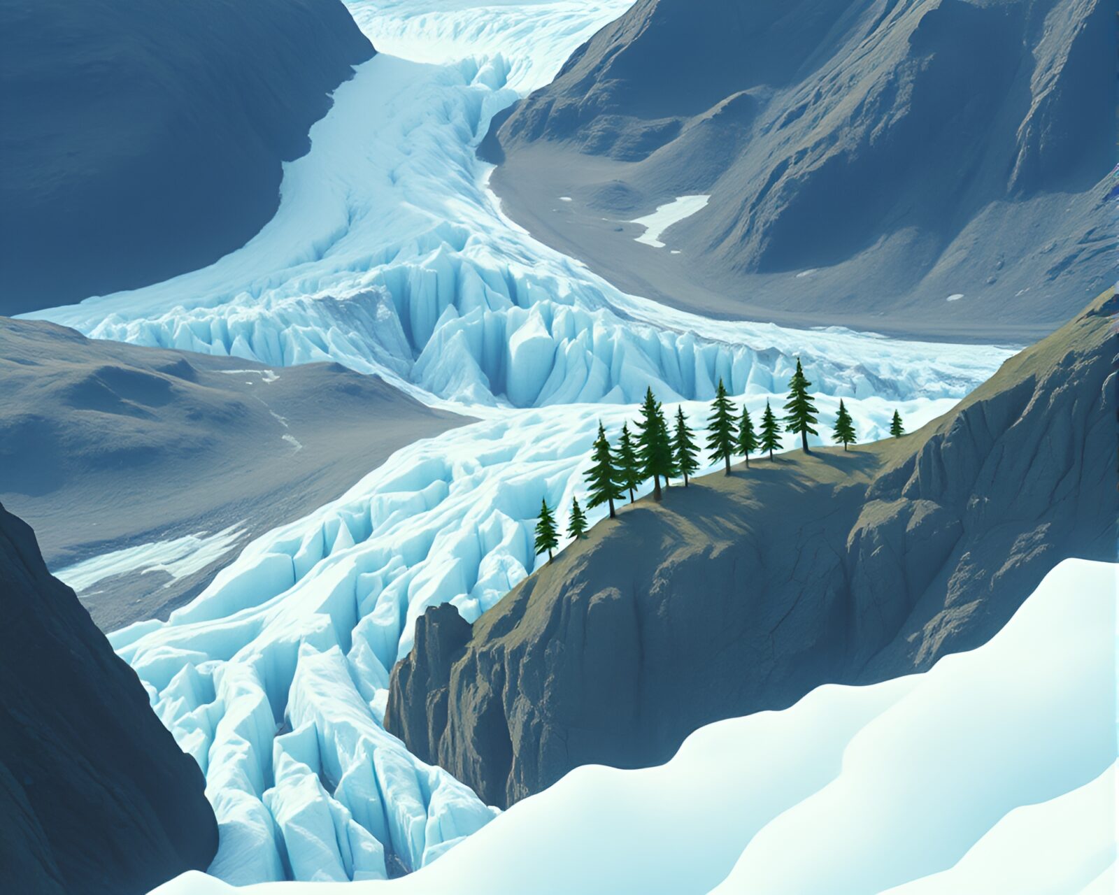 Whimsical illustration of a child in a glacier setting