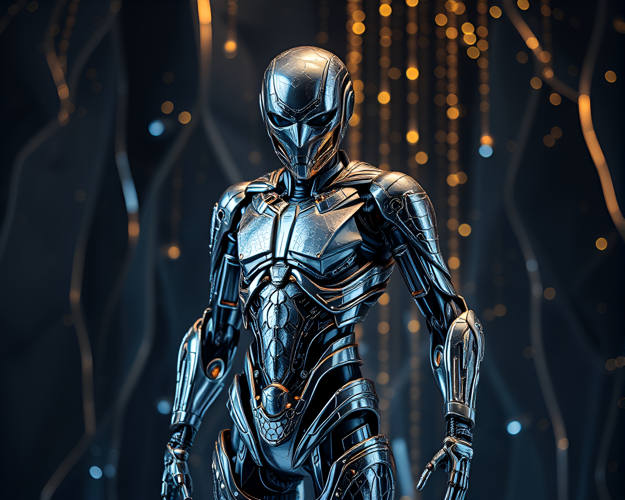 Futuristic Exoskeleton Suit with Silver Leaf Accents – free AI stock image