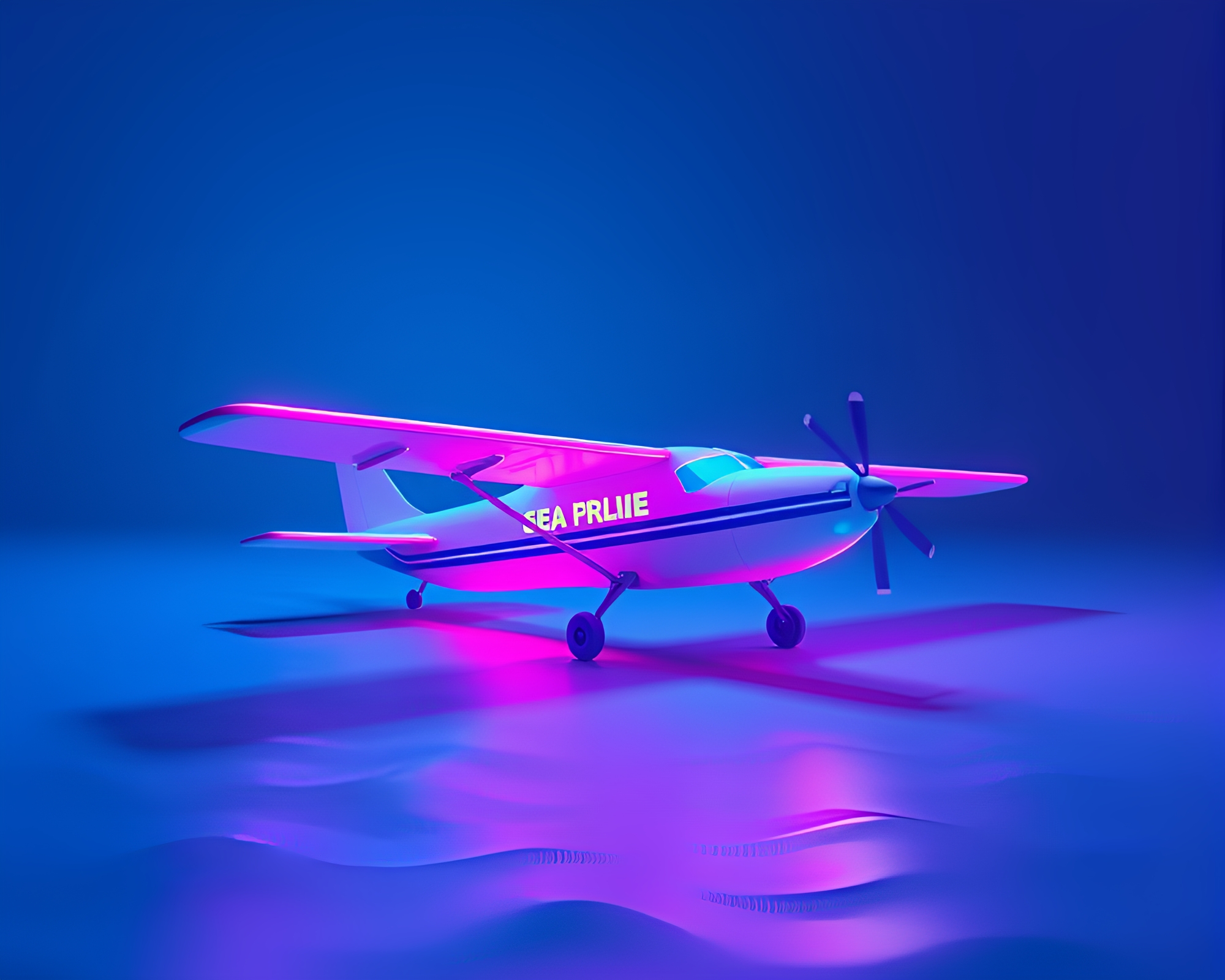 Neon Glow Sea Plane: Low-Poly 3D Art – free AI stock image