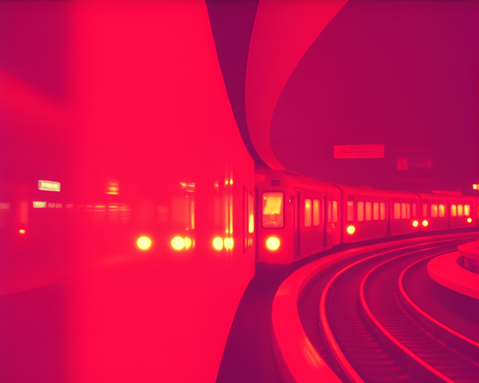 Layers of Paper Texture in Vibrant Infrared Train Scene – free AI stock image