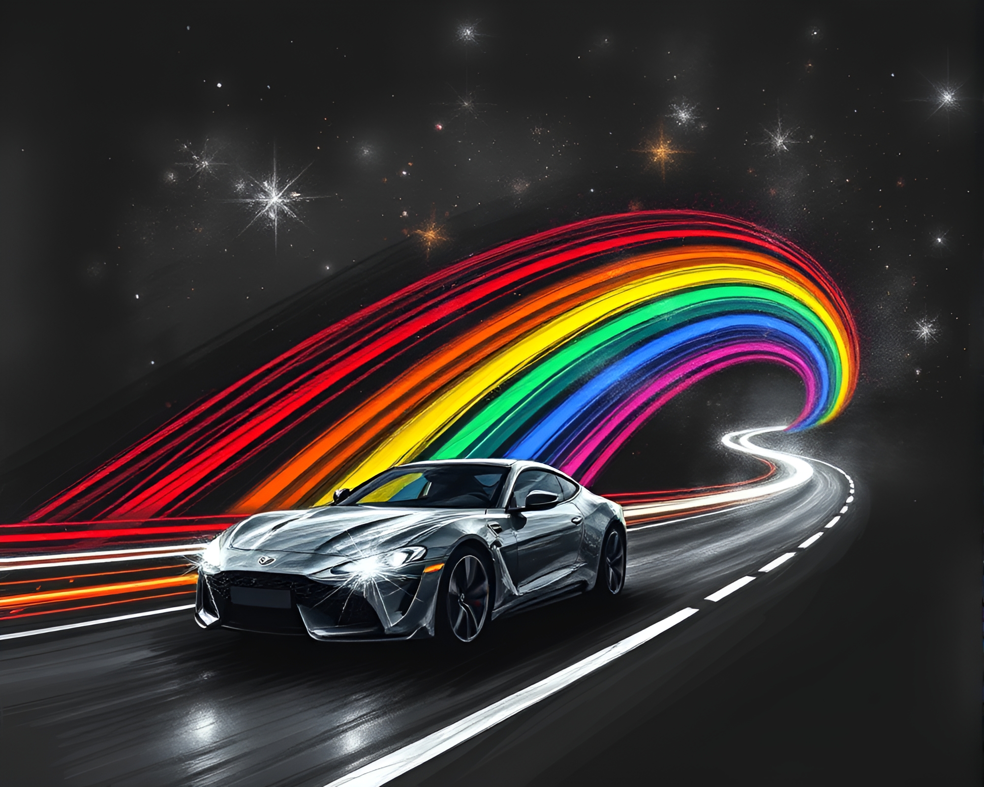 Cosmic Rainbow Car Light Trails Vector Art – free AI stock image