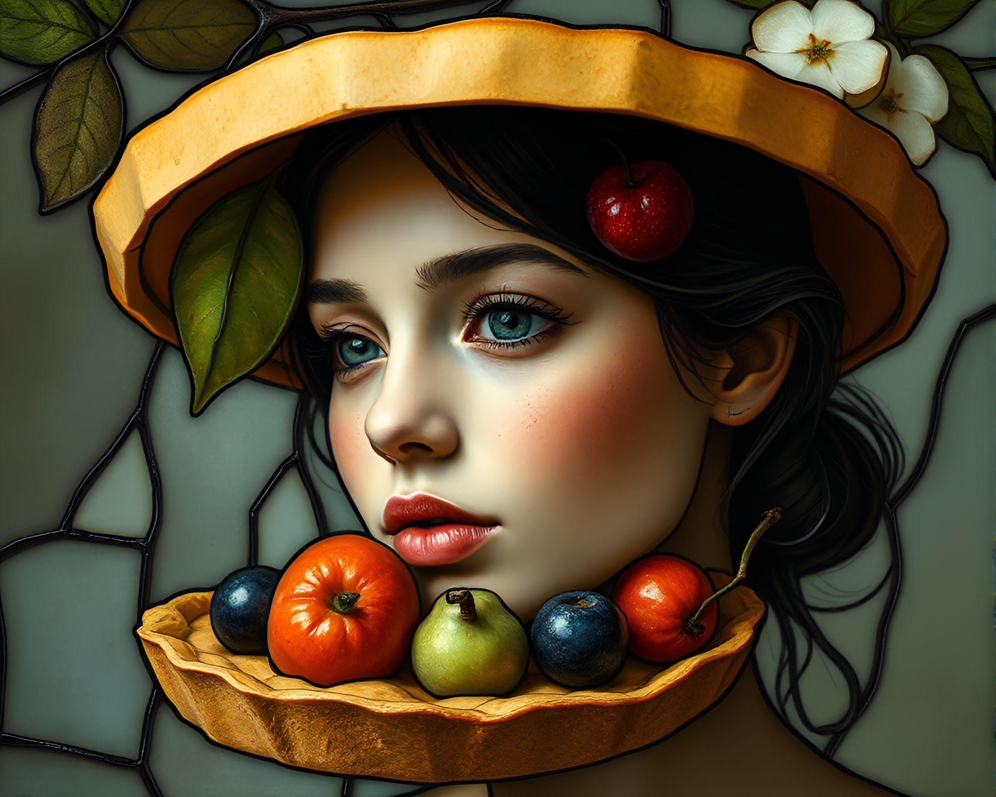 Muted Pastels Fruit Tart Stained Glass Portrait – free AI stock image