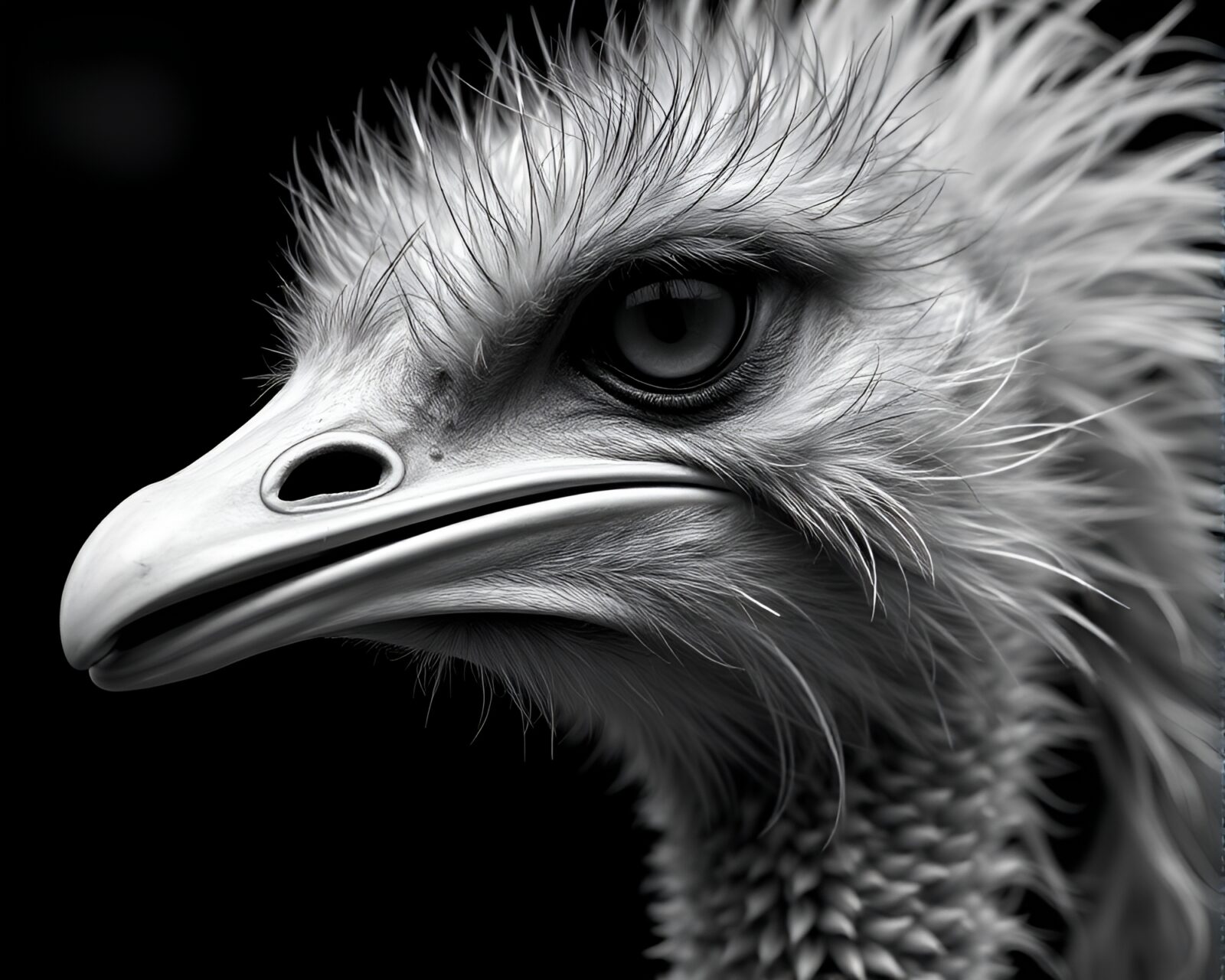 Green-tinged ostrich surrounded by intricate floral designs