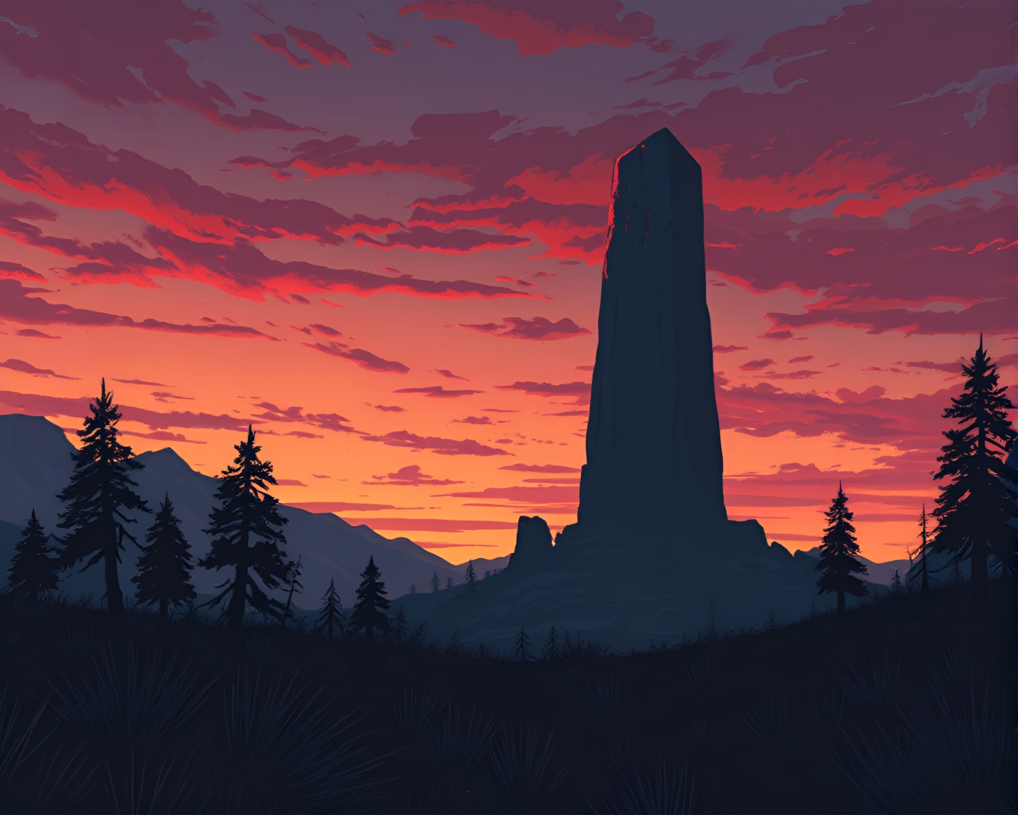 Twilight Monolith in Graphic Novel Style Composition – free AI stock image
