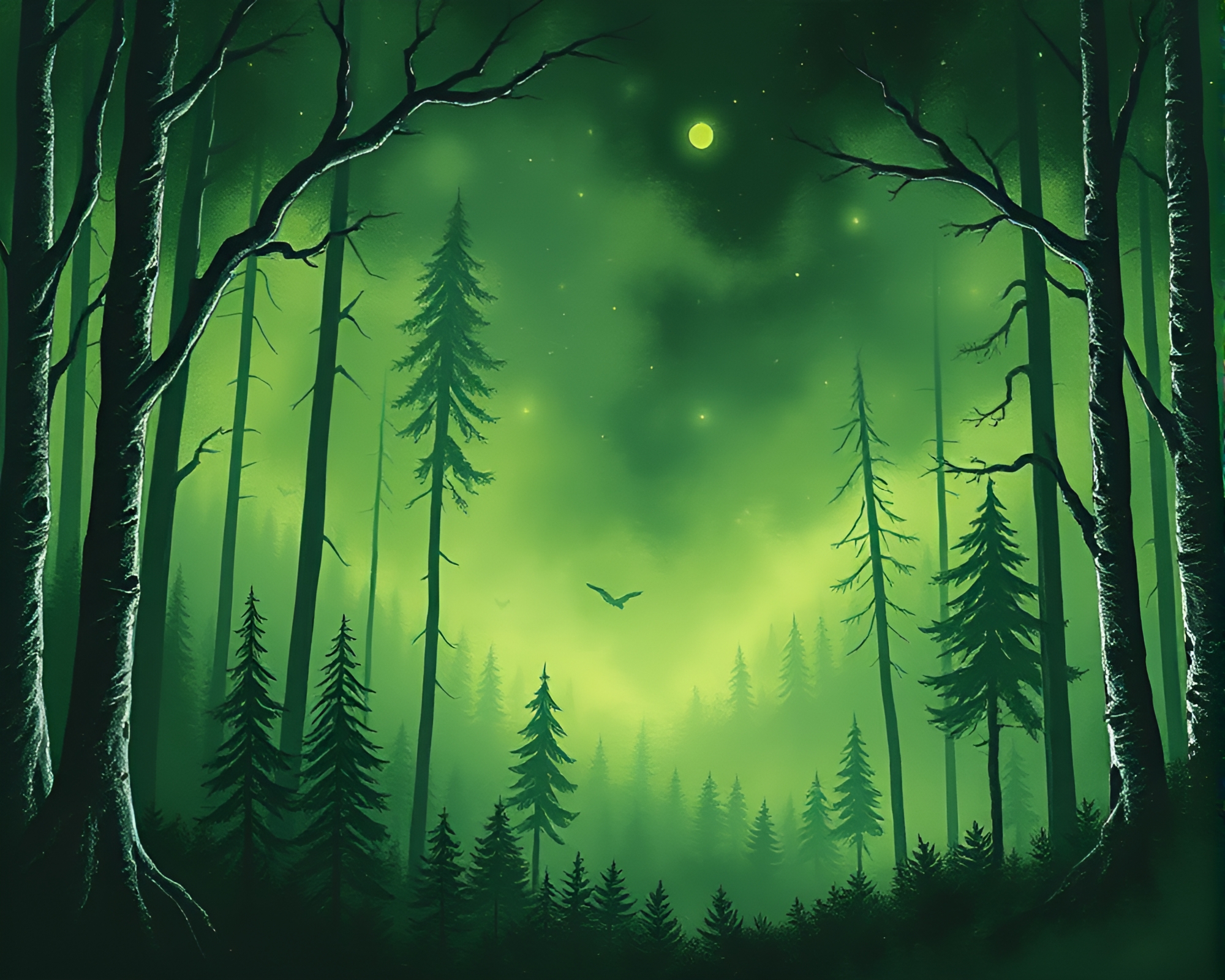 Enchanted Forest Negative Space Chalk Drawing Scene – free AI stock image