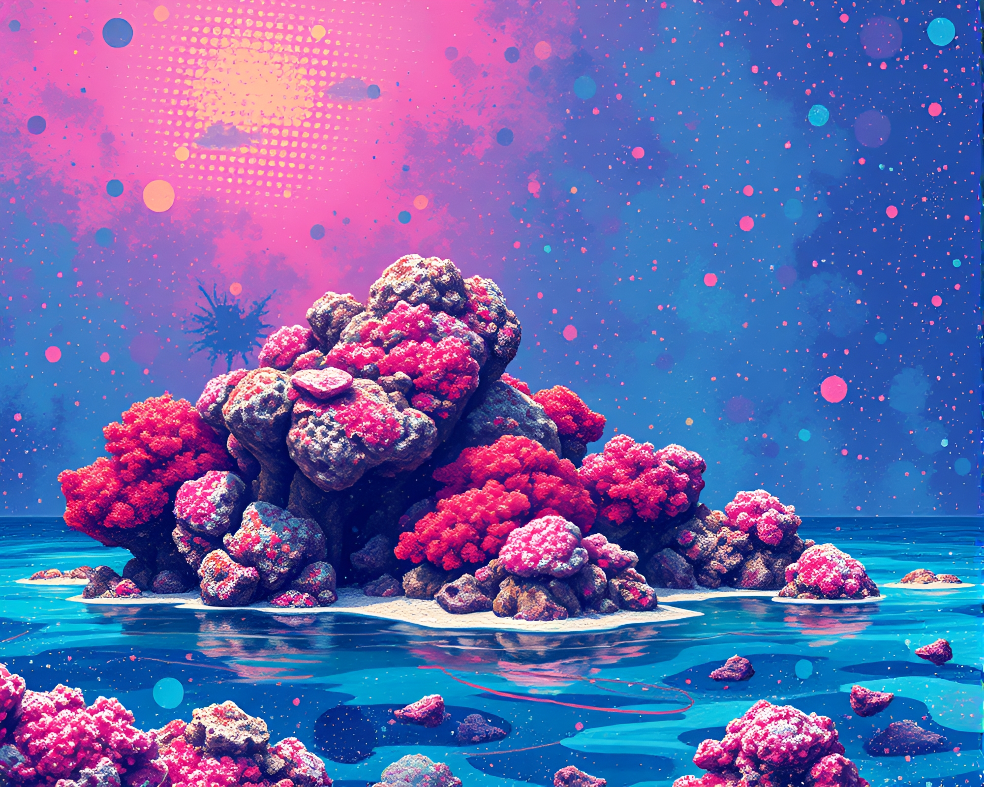 Acrylic Splatter Coral Atoll in 8-bit Surreal Shift – free AI stock image