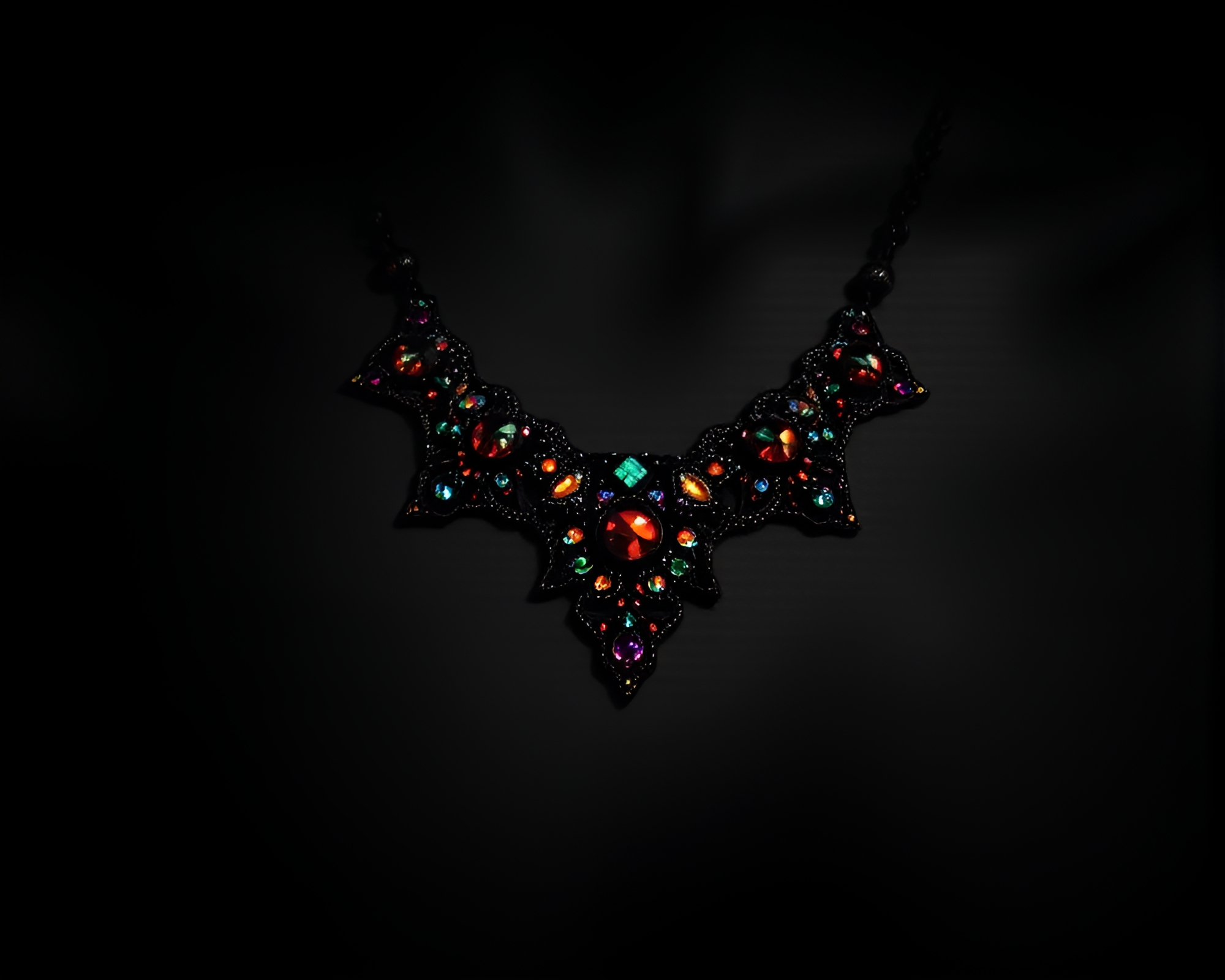 Glistening Mosaic Necklace in Dramatic Lighting – free AI stock image