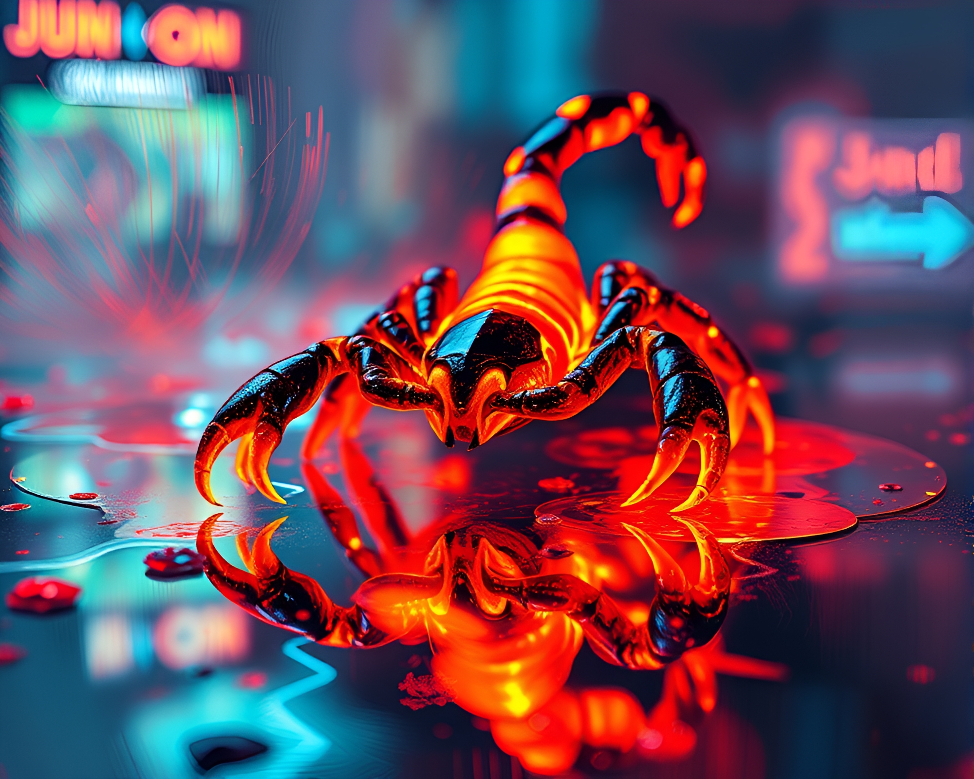 Neon Scorpion in Impressionist Reflections – free AI stock image