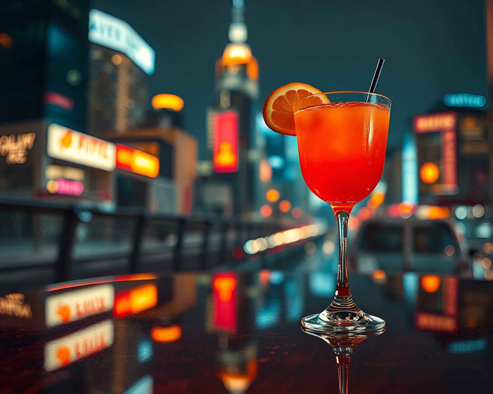 Surreal image of chrome reflections in vibrant cityscape