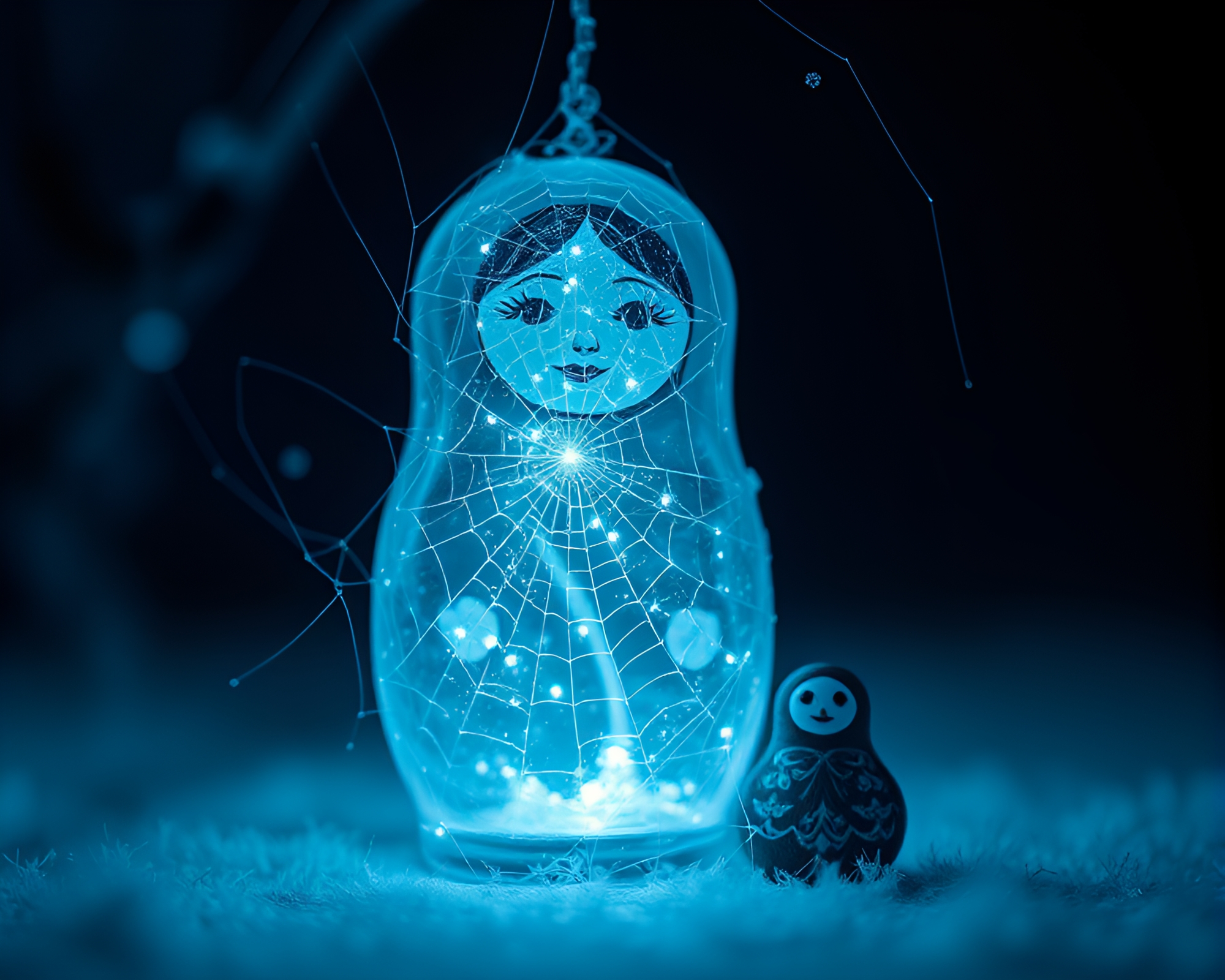 Matryoshka Dolls in Ice Blue Light Painting – free AI stock image