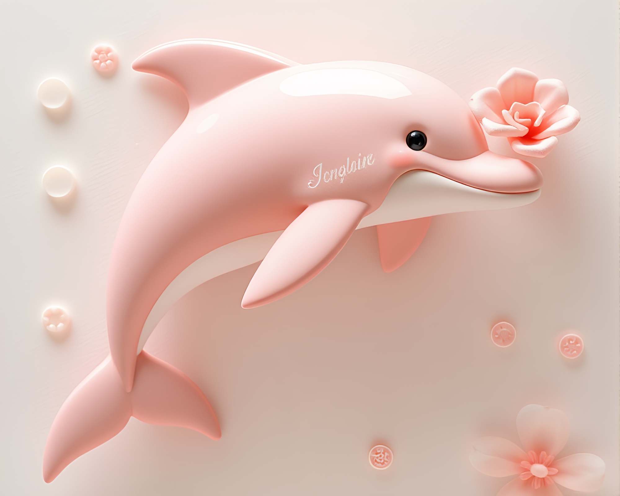 Engraved Dolphin in Blush Pink Cartoon Style – free AI stock image