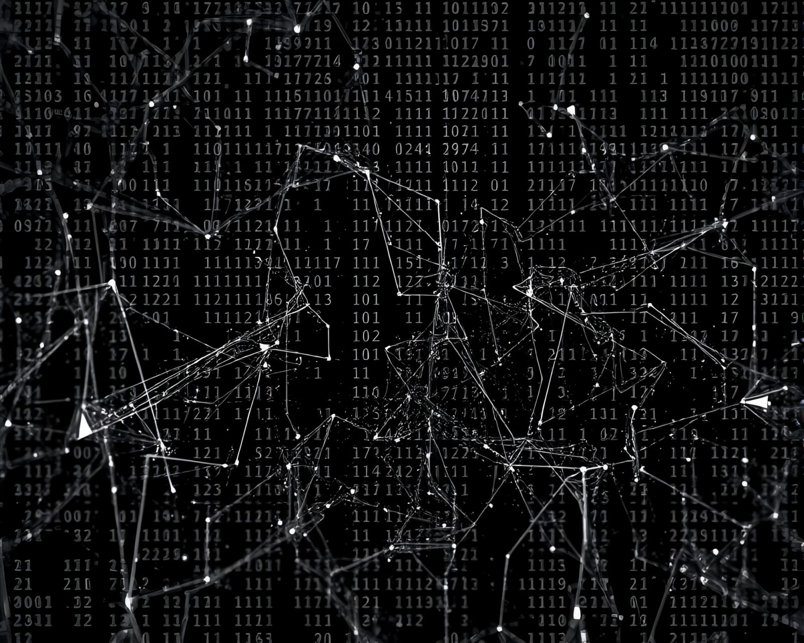 Abstract art featuring binary code patterns in vibrant colors