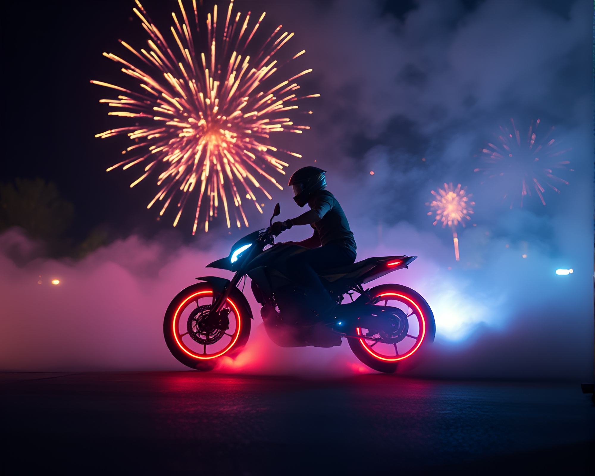 Festive Hoverbike Ride Through Foggy Night with Ray Tracing – free AI stock image