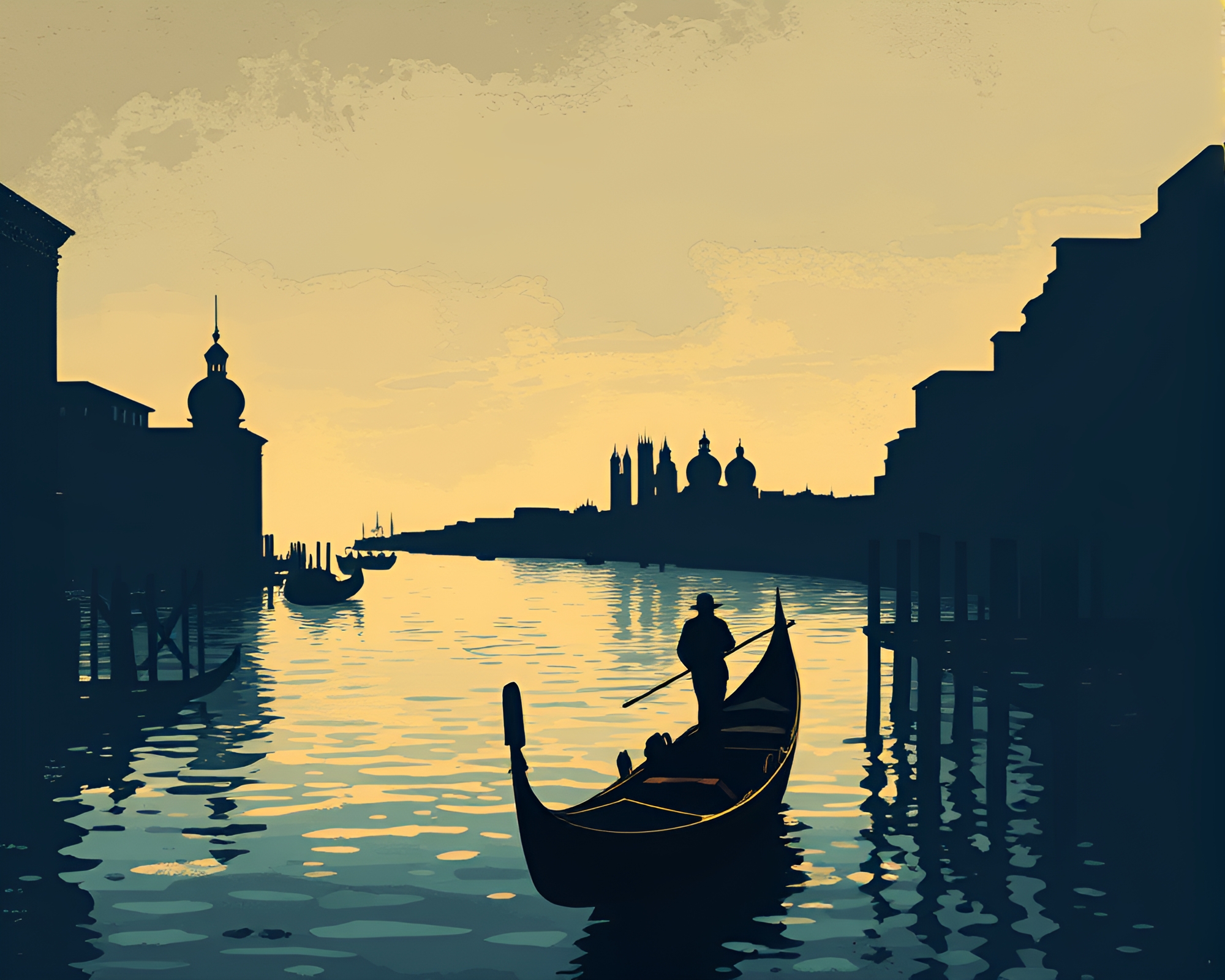 Venetian Gondola Shadow Silhouette 16-Bit Oil-Rich Texture – free AI stock image