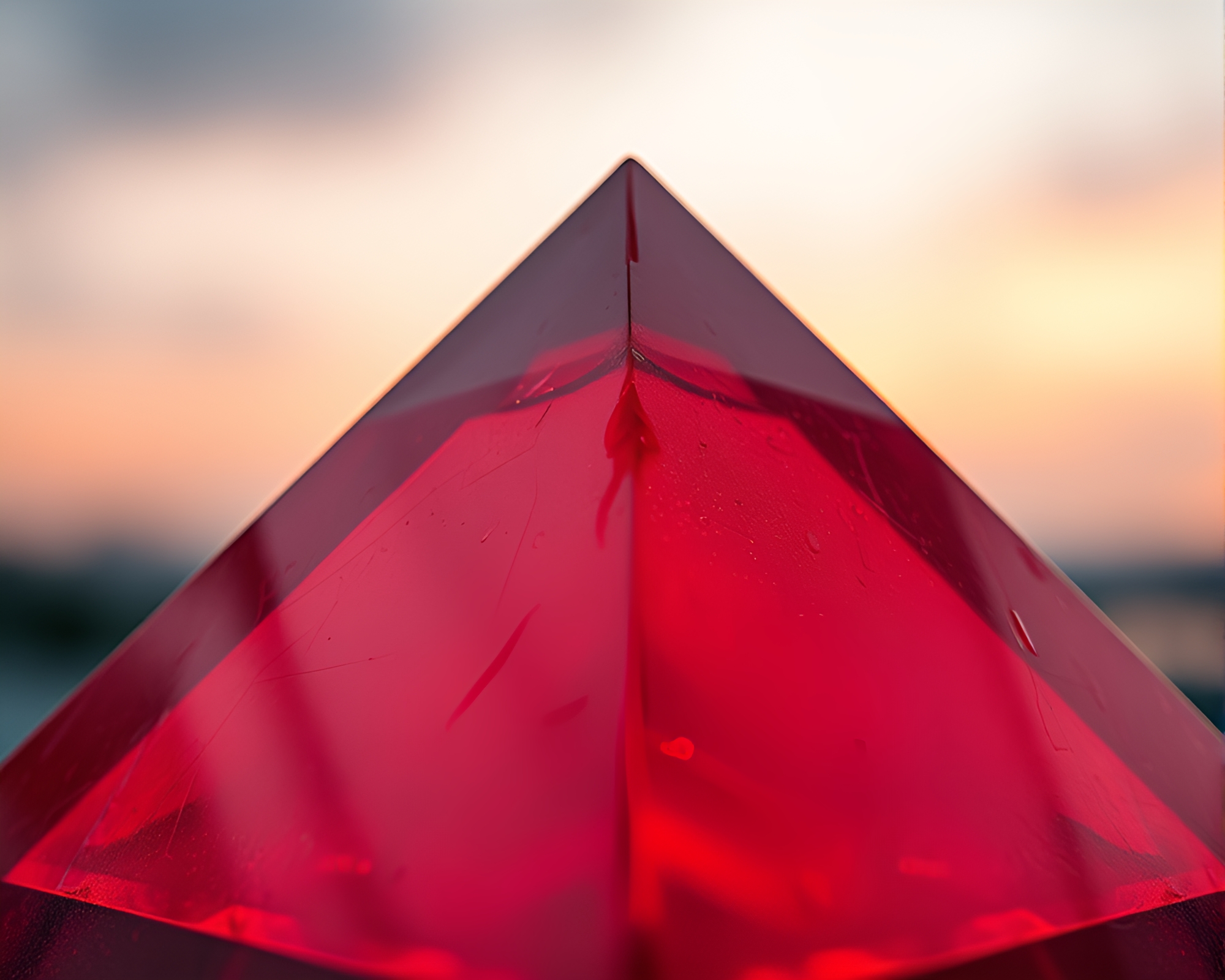 Futuristic Glass Pyramid Reflecting Warm Brick Red Shadows – free AI stock image