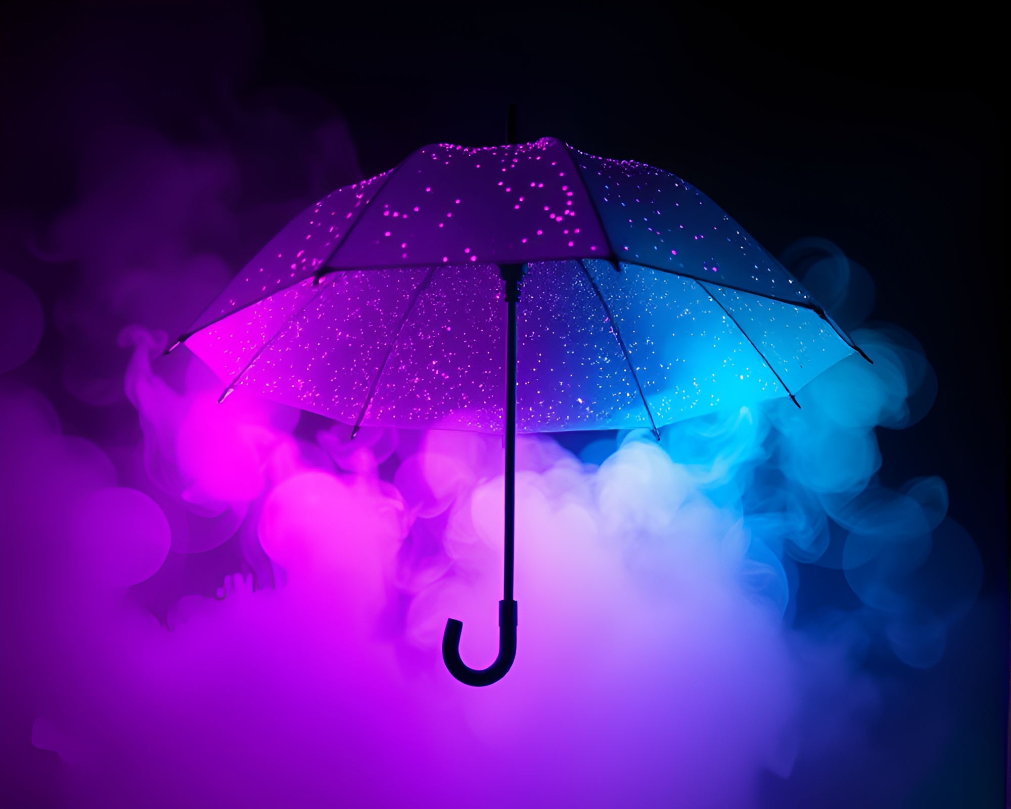 Enchanting Neon-Lit Umbrella Casting Smoke Rings – free AI stock image