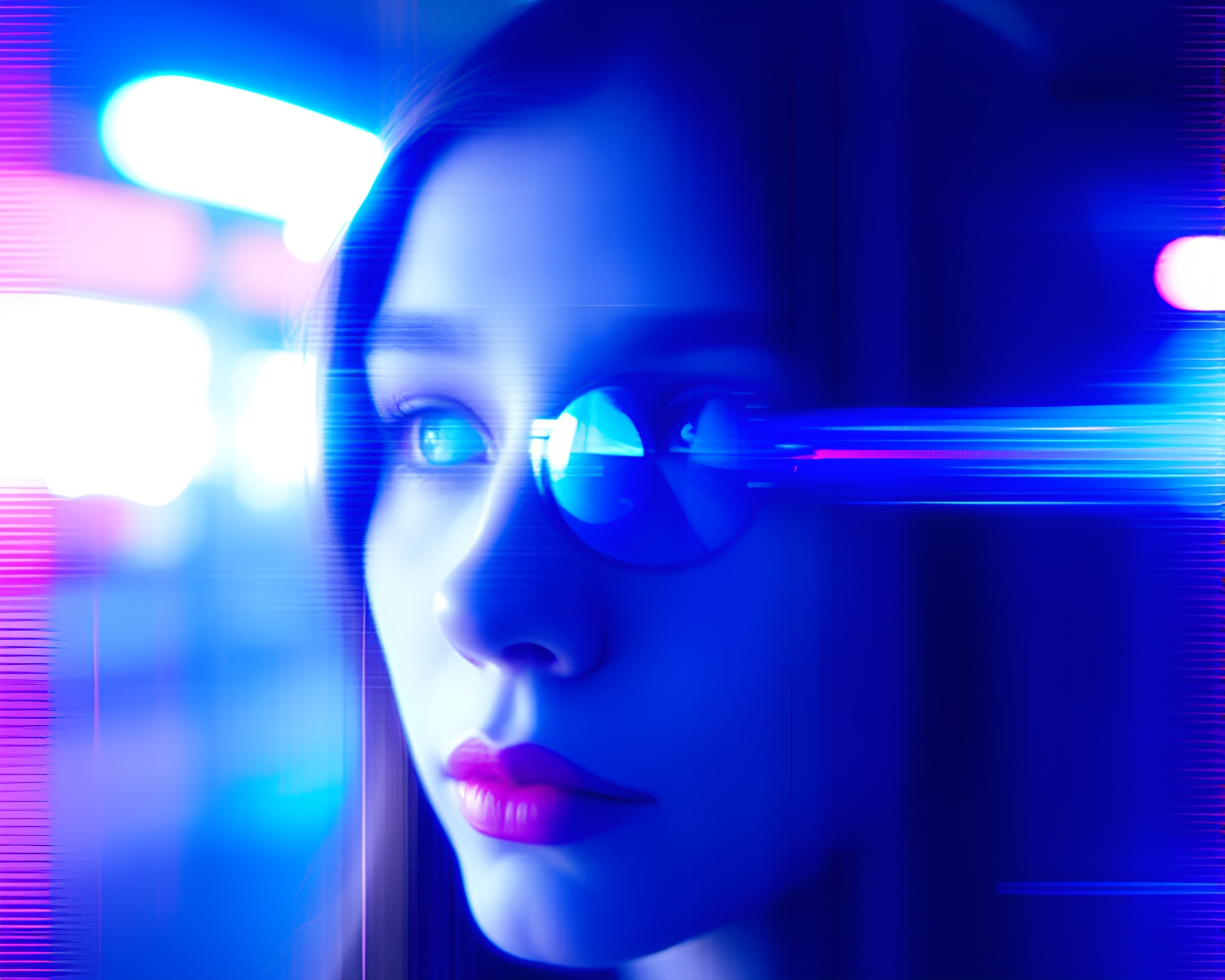 Digital Glitch Lens Distortion Cobalt Blue Abstract – free AI stock image
