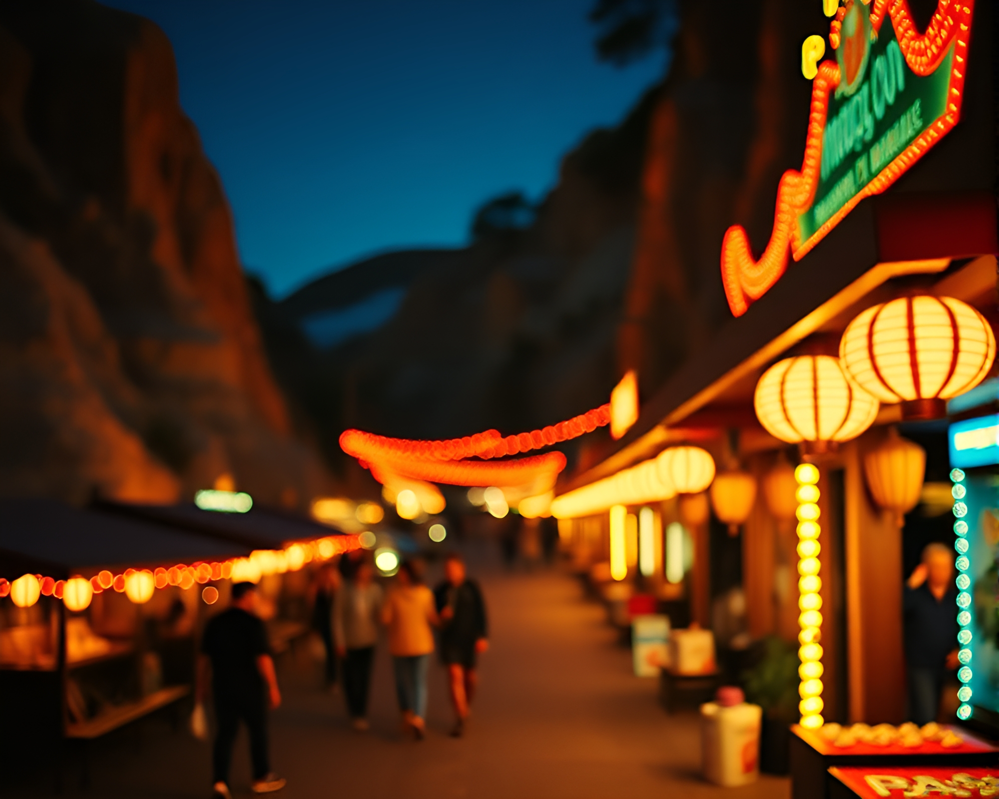 Woodblock Canyon Carnival Lights – free AI stock image