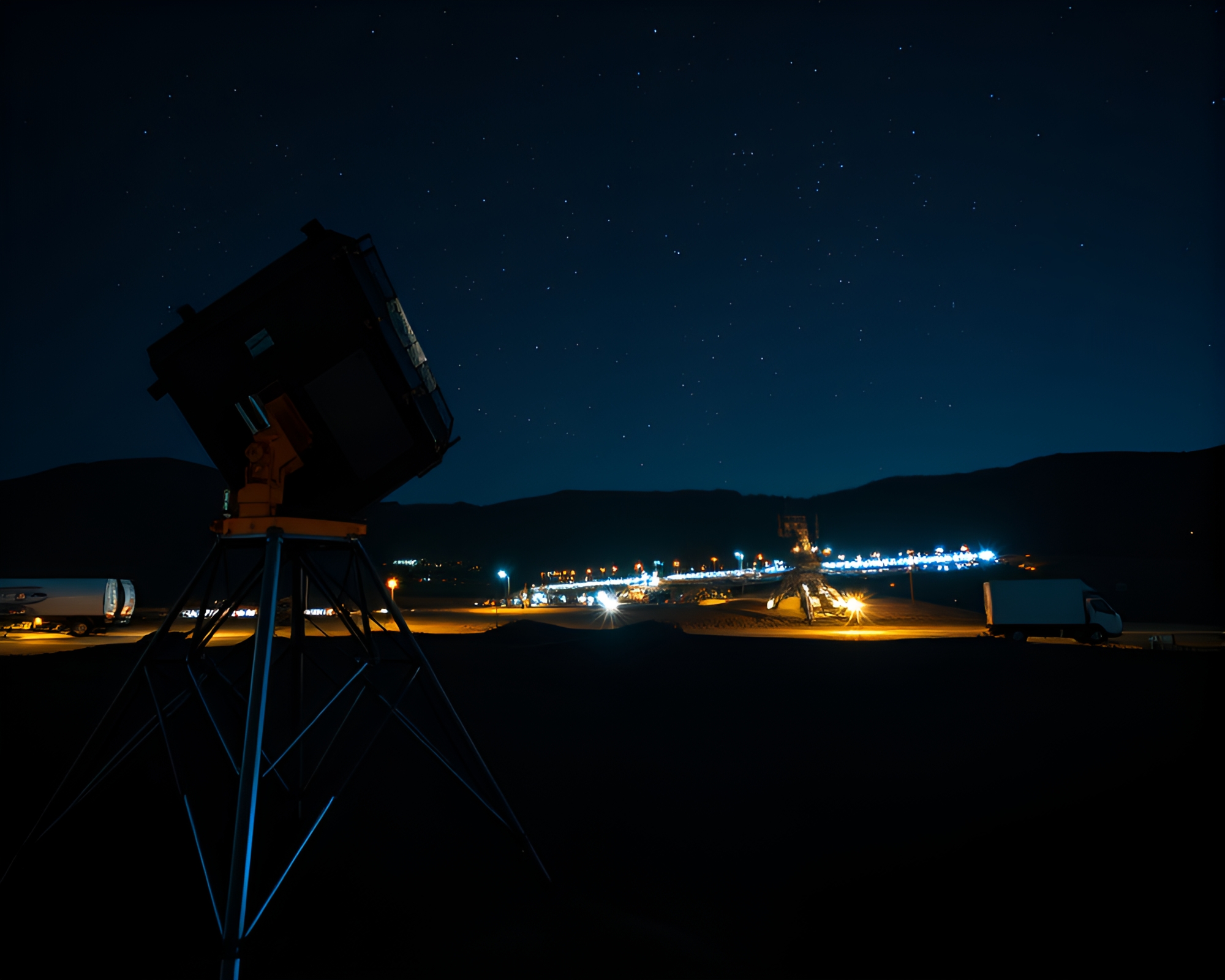 Sleek Satellite in Steel-Blue Stereograph – free AI stock image