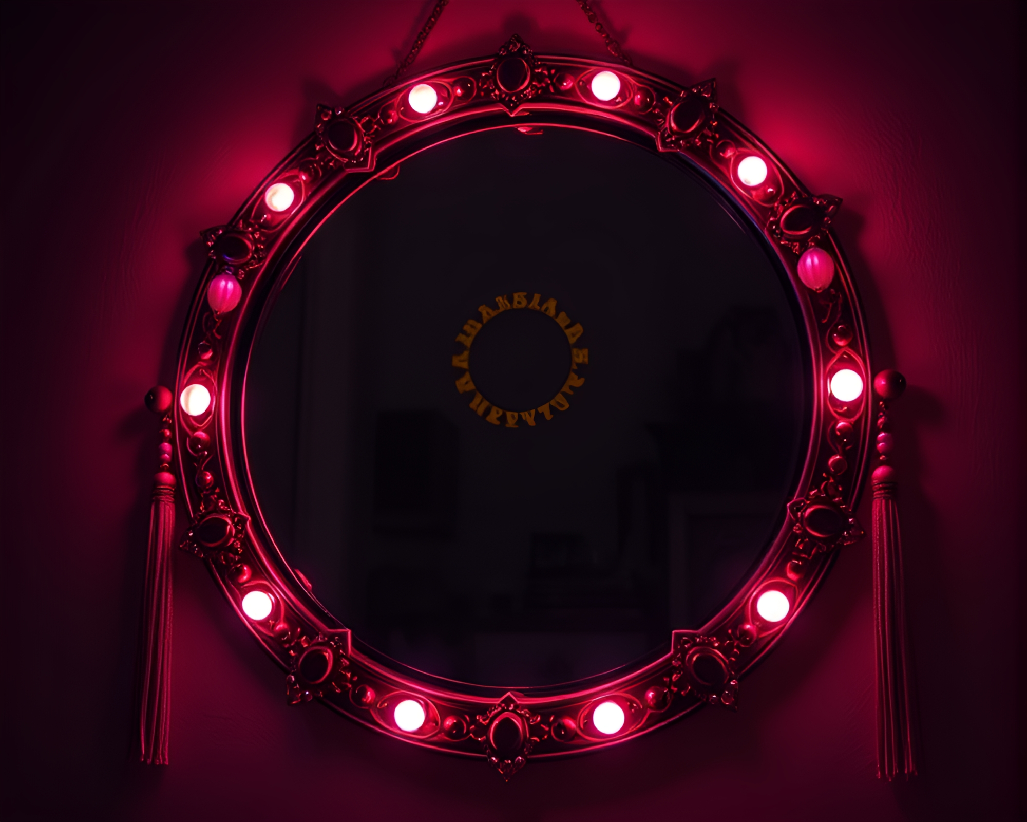 Ethereal Beadwork: Haunted Mirror in Neon Glow – free AI stock image