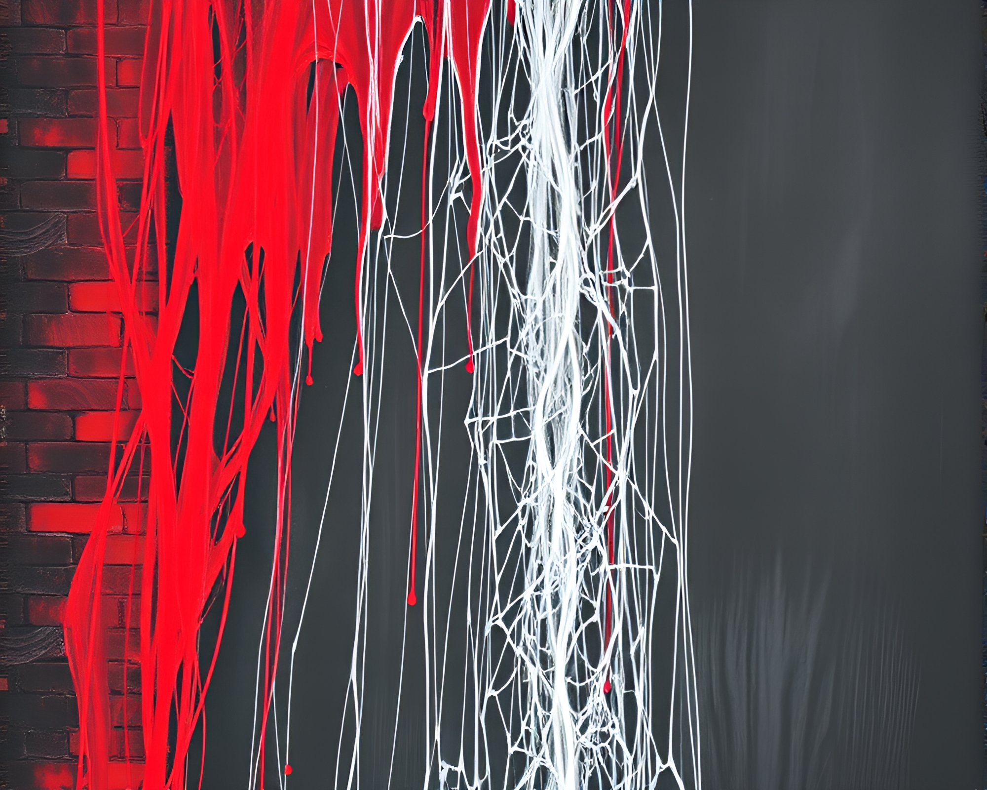 Ethereal Waterfall Shrouded in Crimson Cobweb Strands – free AI stock image