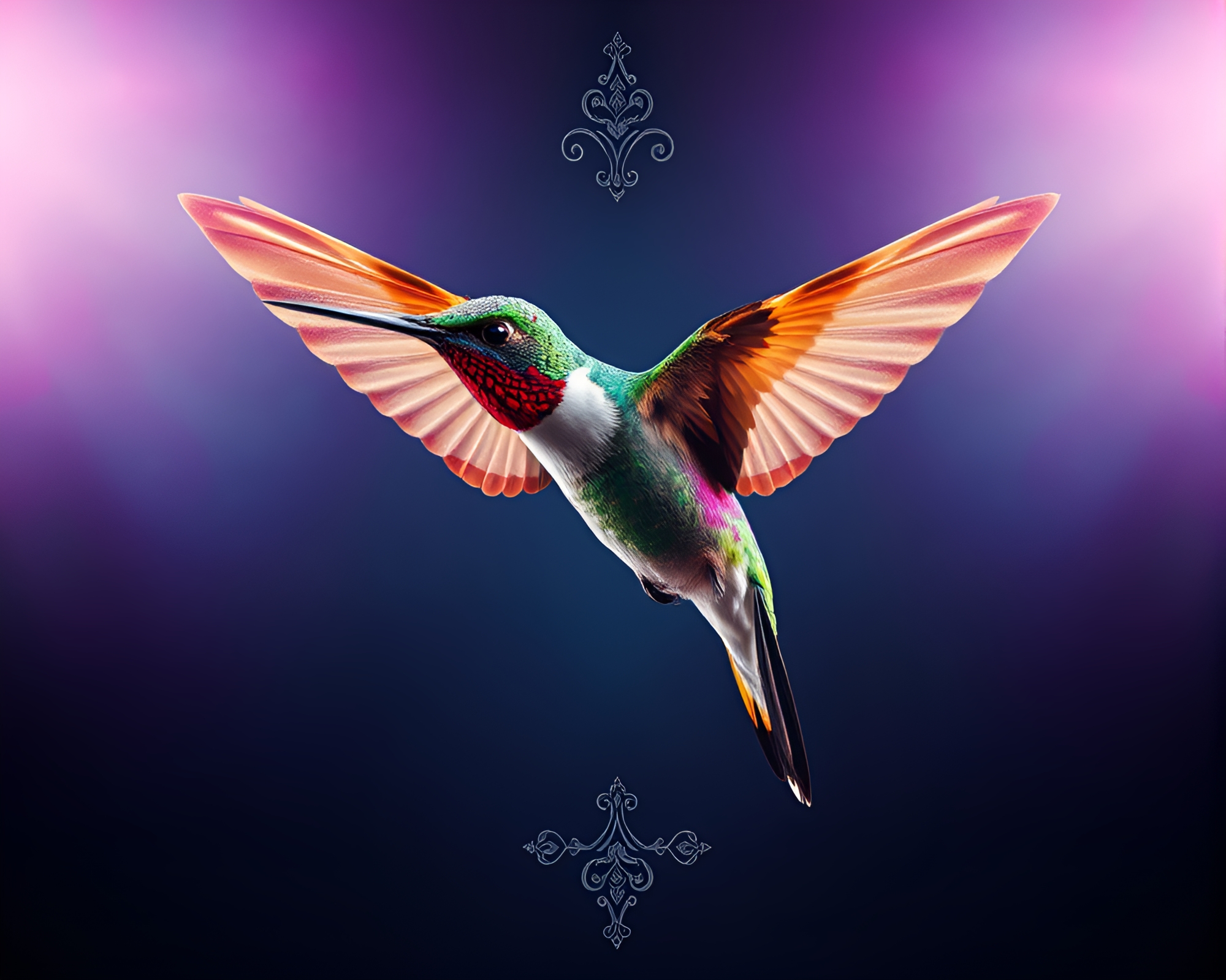 Symmetrical Sgraffito Hummingbird Bathed in High-Key Light – free AI stock image