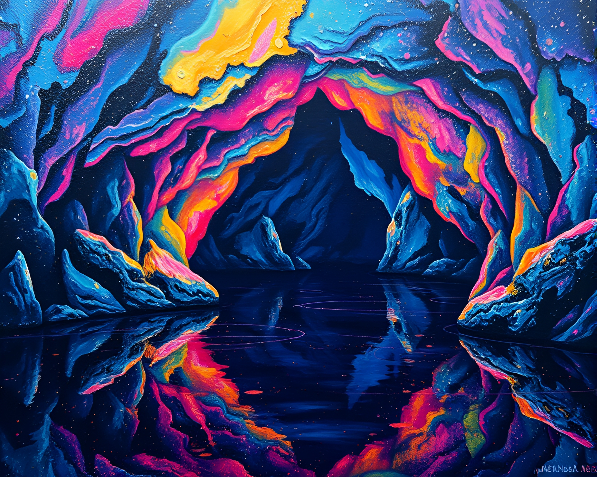 Glowing Cavern of Metallic Reflections – free AI stock image