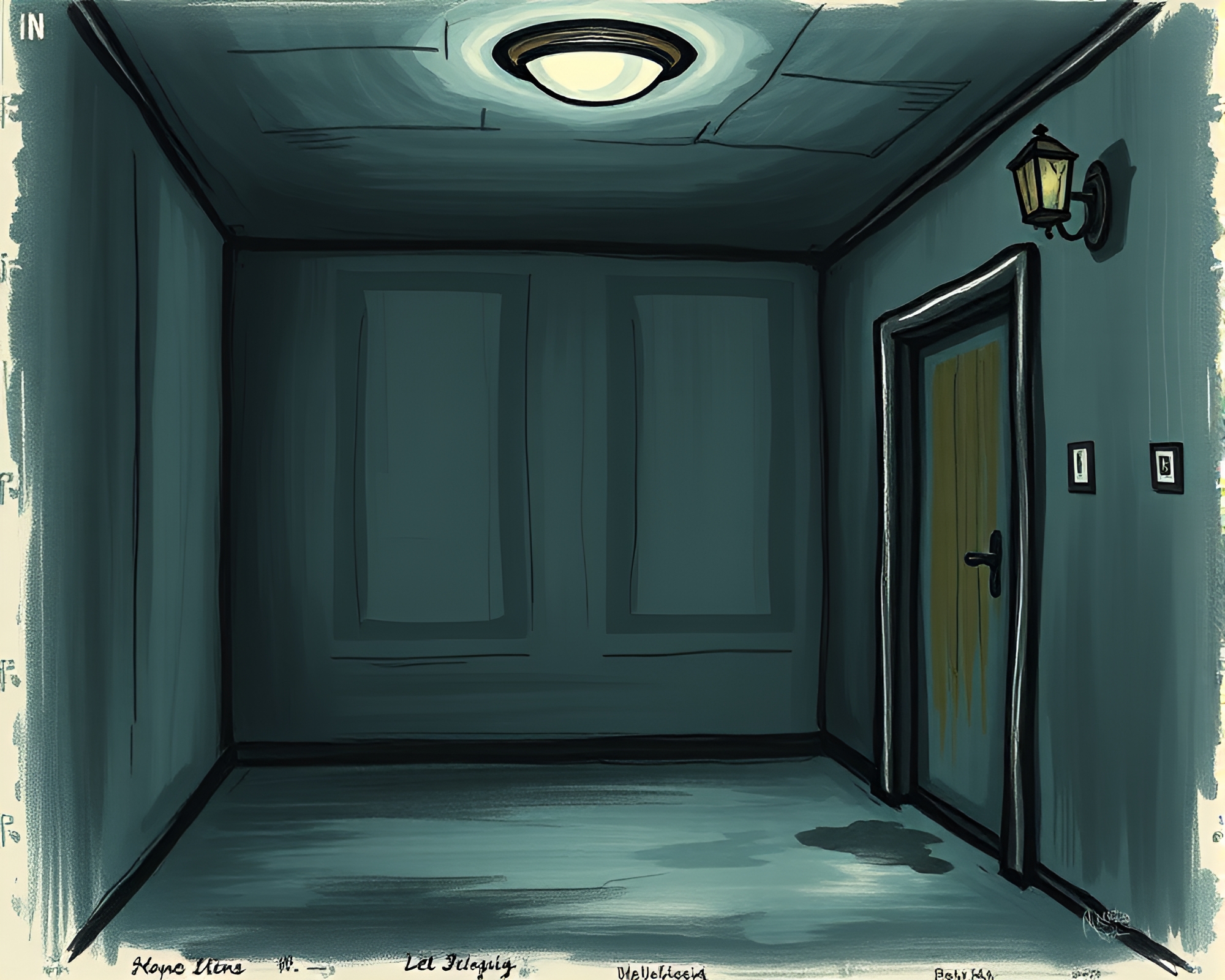 Shadowy Basement Note: Haunting Off-center Letter Composition – free AI stock image