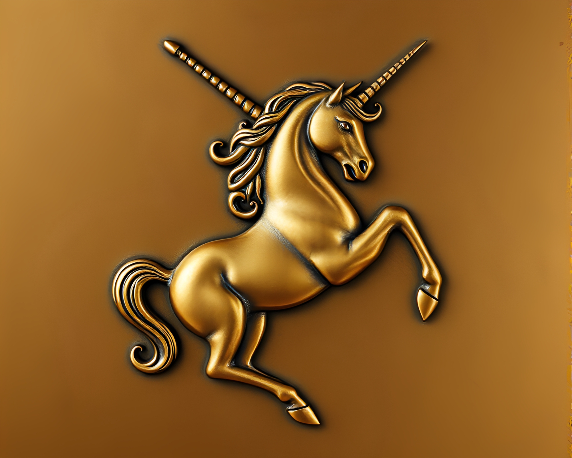 Majestic Unicorn Bathed in Cross-Processed Bronze Patina Light – free AI stock image