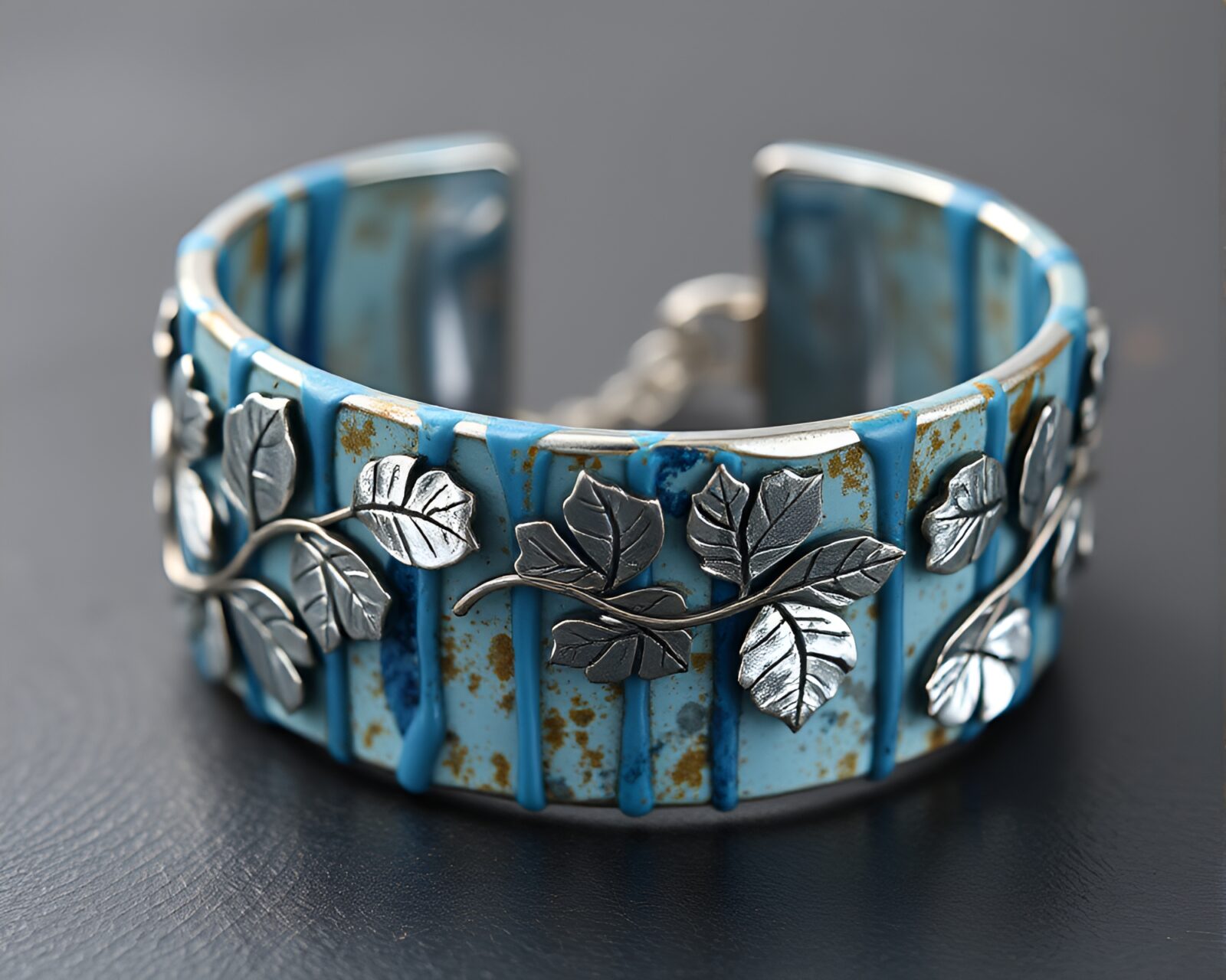 Dripped paint style bracelet shining under arctic blue light