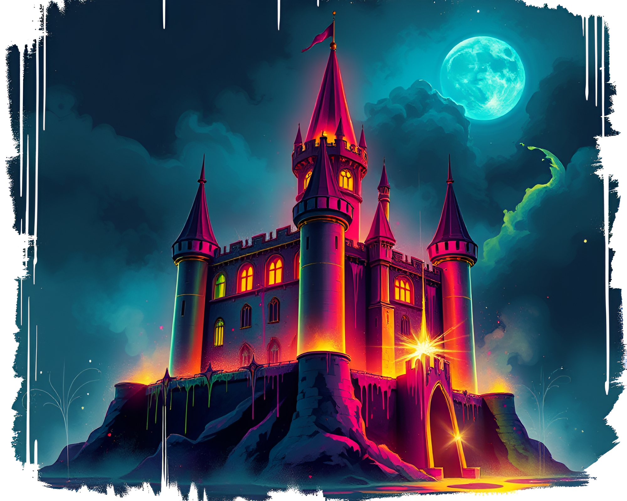 Sorcery Castle Walls Dripping with Vector Graffiti Art – free AI stock image