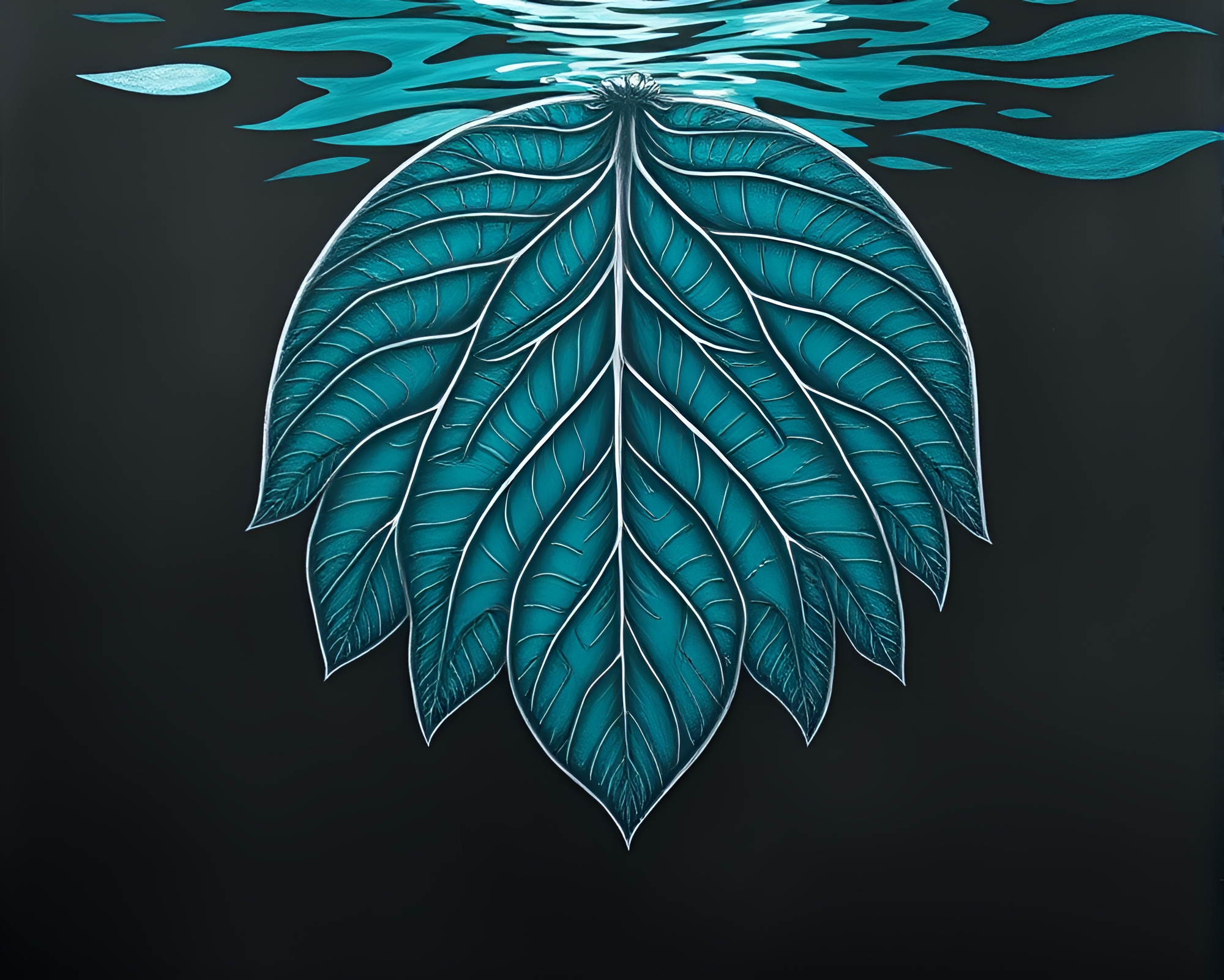 Teal Underwater Dome with Intricate Leaf Vein Pattern Chalkboard Drawing – free AI stock image