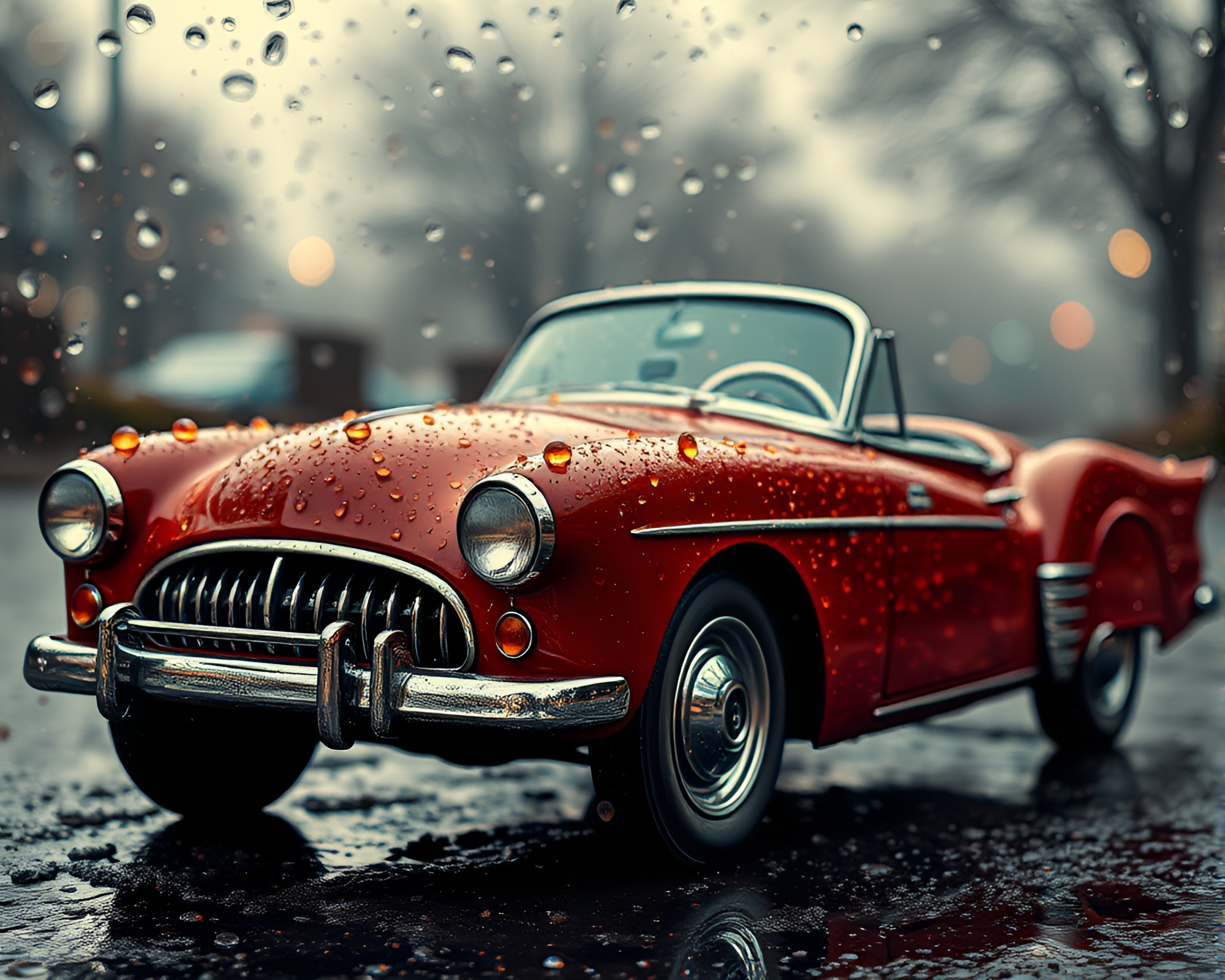 Vintage Car Reflecting Rainbow Beads – free AI stock image